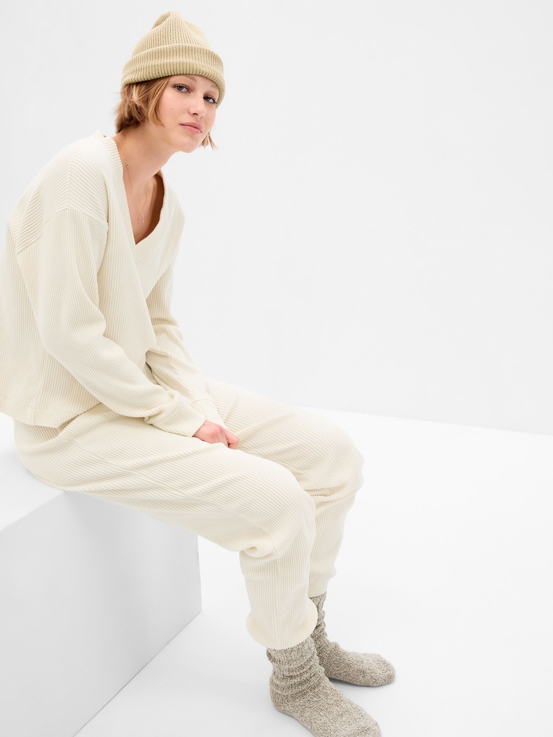 Cream Cosy Ribbed Knit Pyjama Bottoms - Image 1 of 3