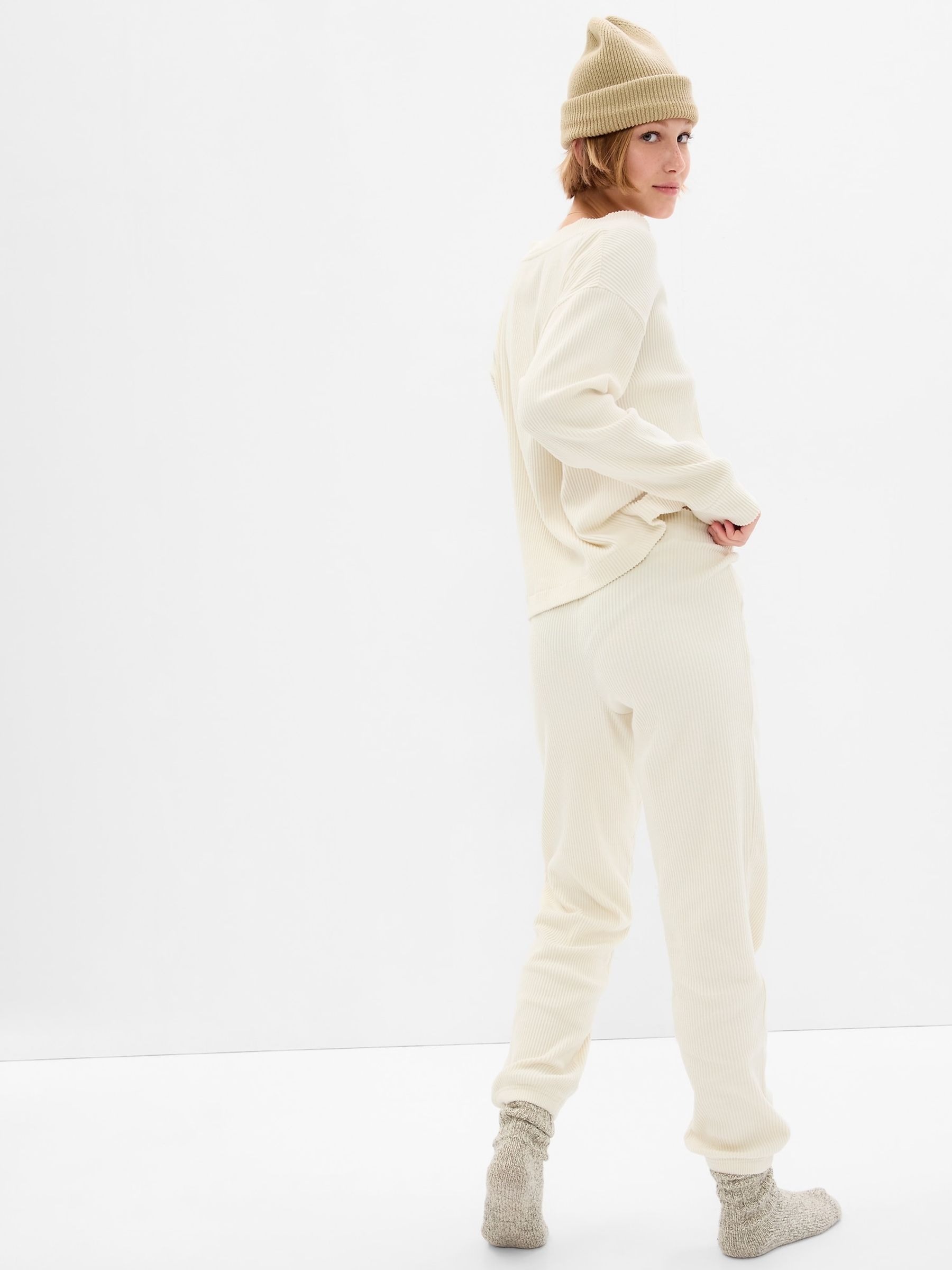 Cream Cosy Ribbed Knit Pyjama Bottoms - Image 2 of 3