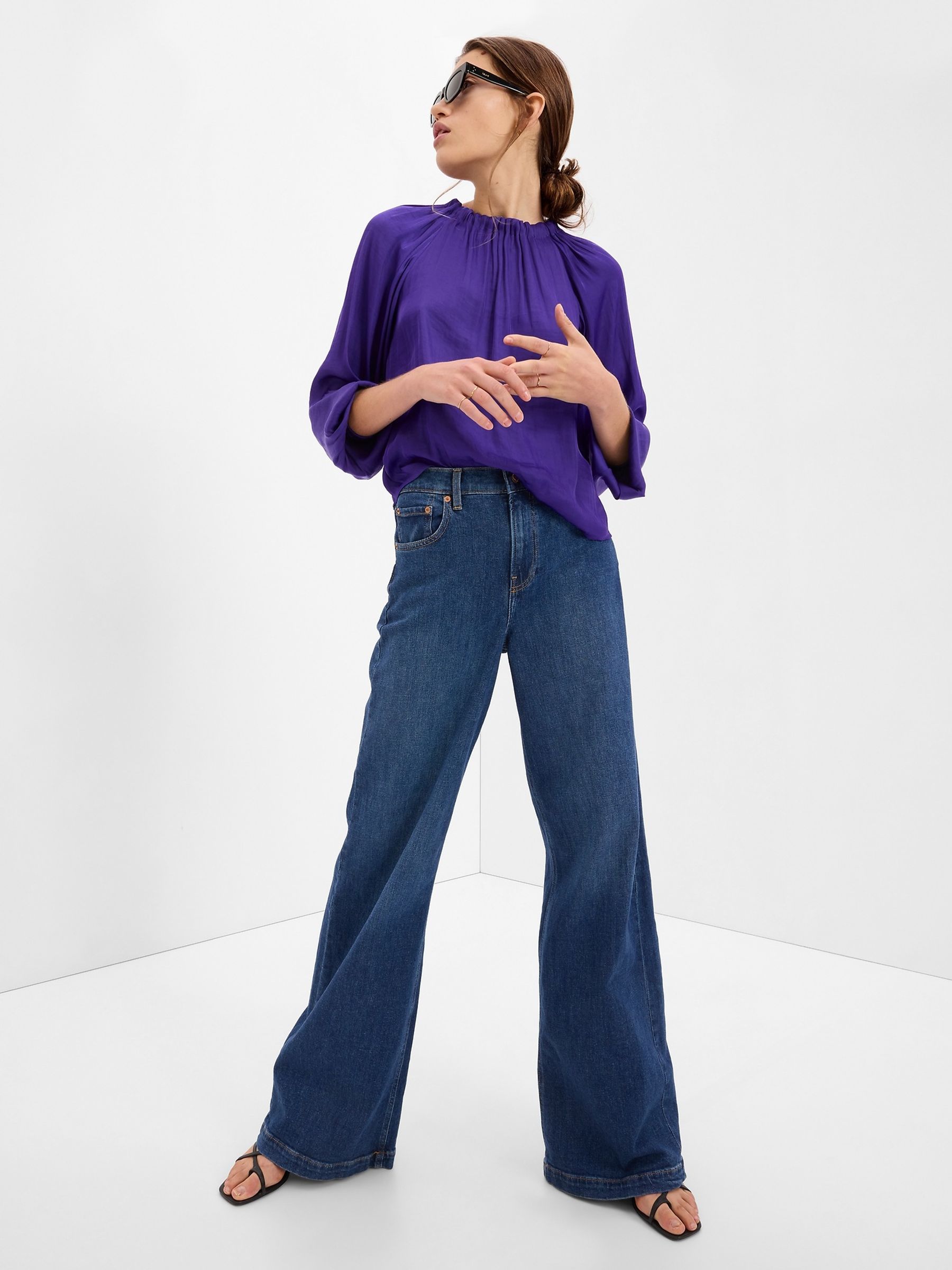 Purple Satin Tie-Back Top - Image 1 of 4