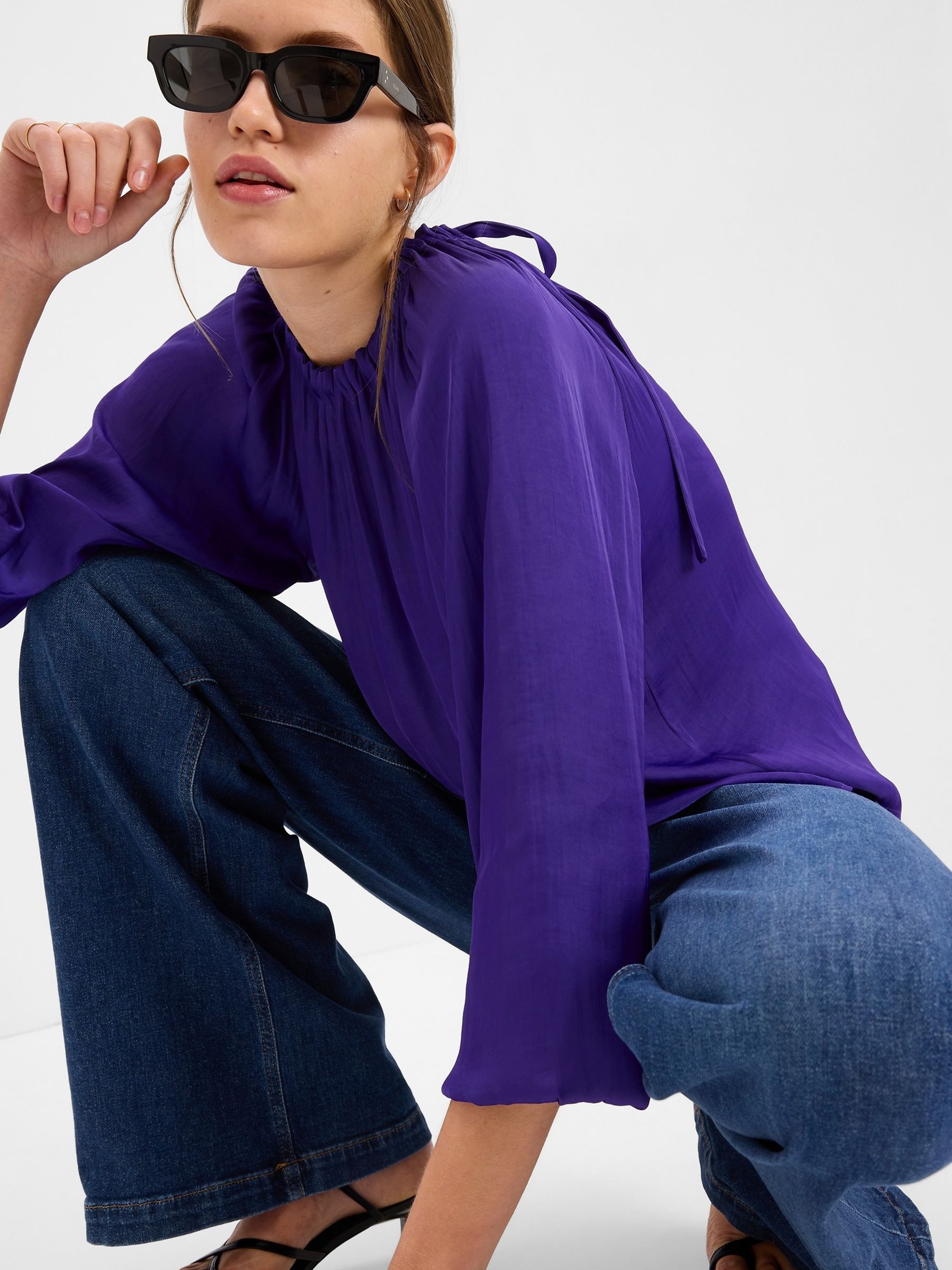 Purple Satin Tie-Back Top - Image 3 of 4