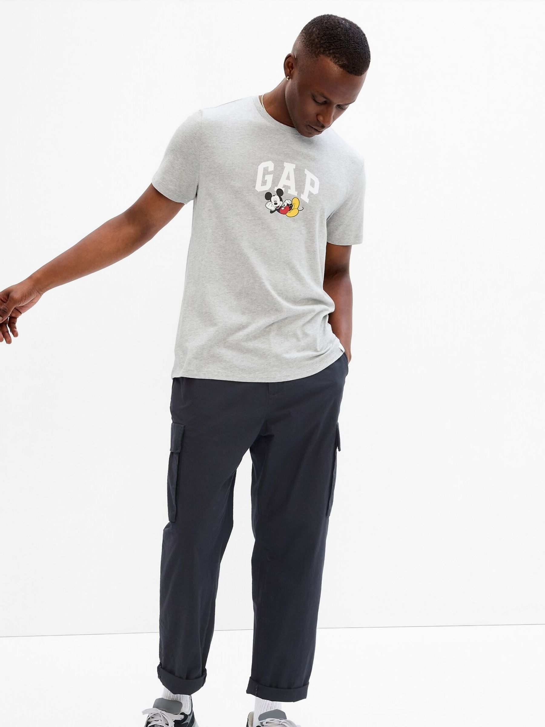 Grey Disney Mickey Mouse Logo Short Sleeve Crewneck T-Shirt - Image 1 of 4 Grey Disney Mickey Mouse Logo Short Sleeve Crewneck T-Shirt - Image 1 of 4