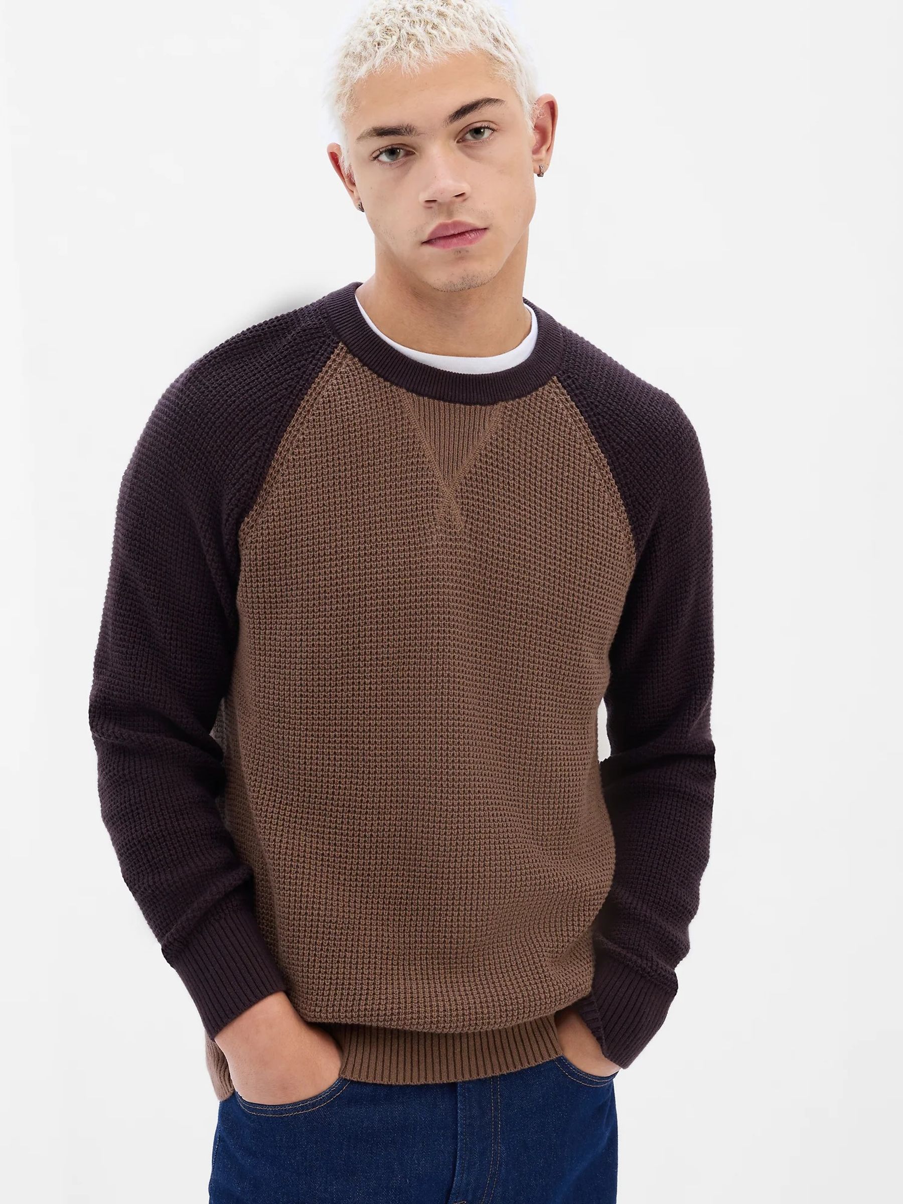 Brown Textured Crew Neck Jumper - Image 1 of 1