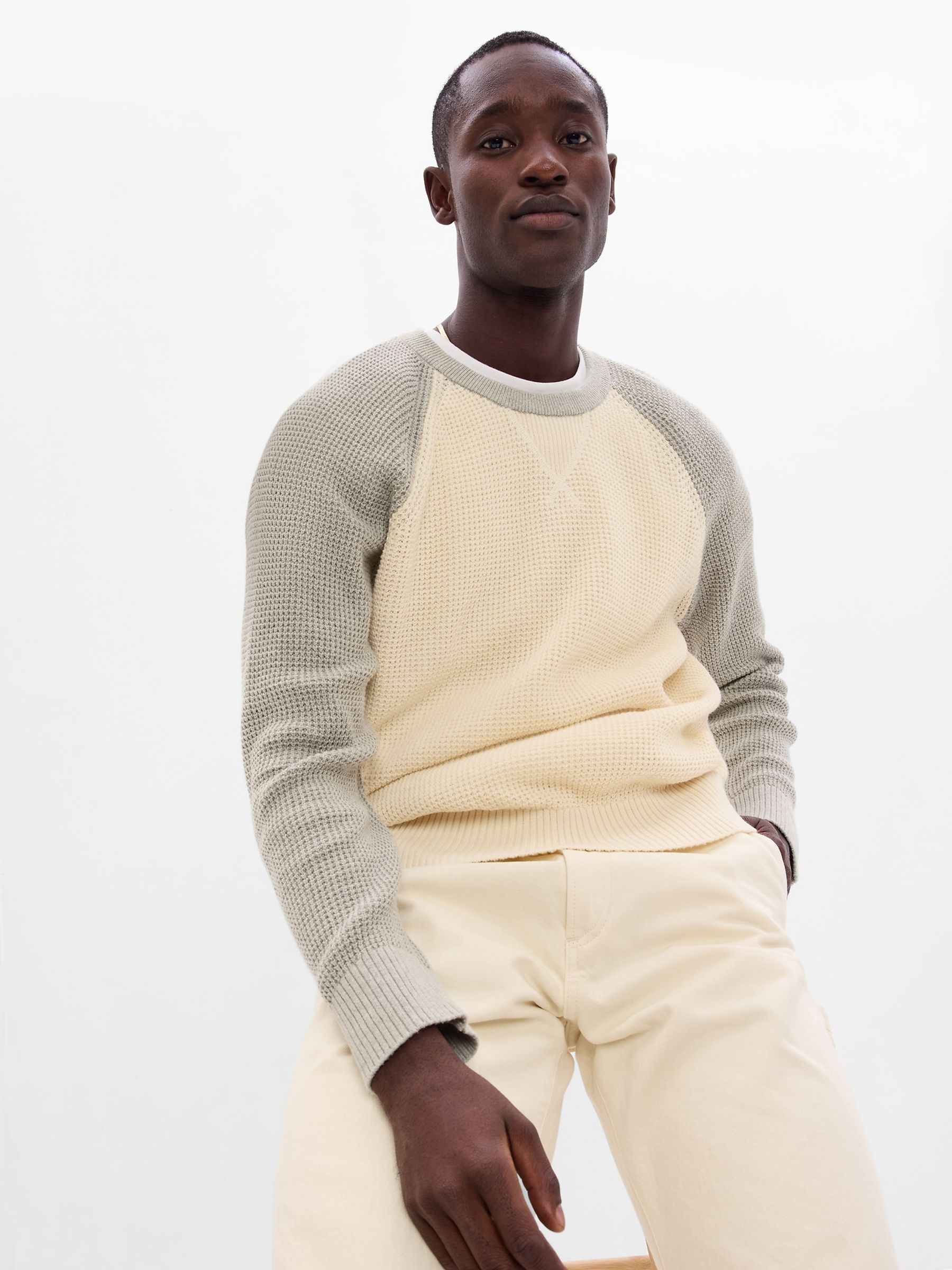 Beige Textured Crew Neck Jumper - Image 1 of 1