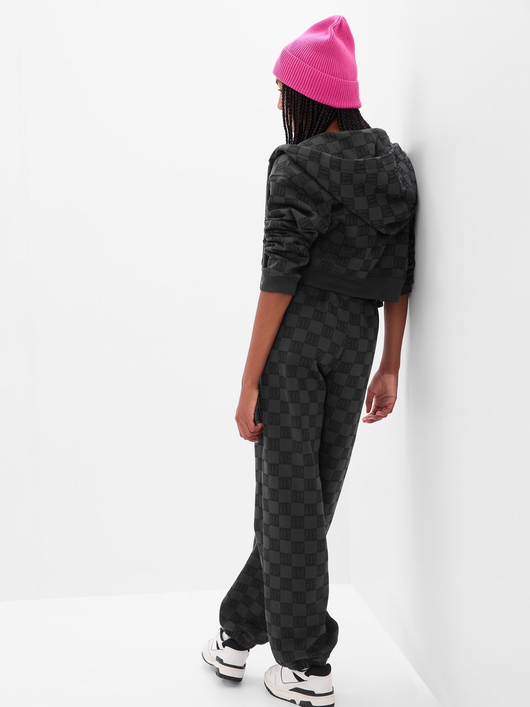 Black Checkered Fleece Joggers - Image 2 of 4