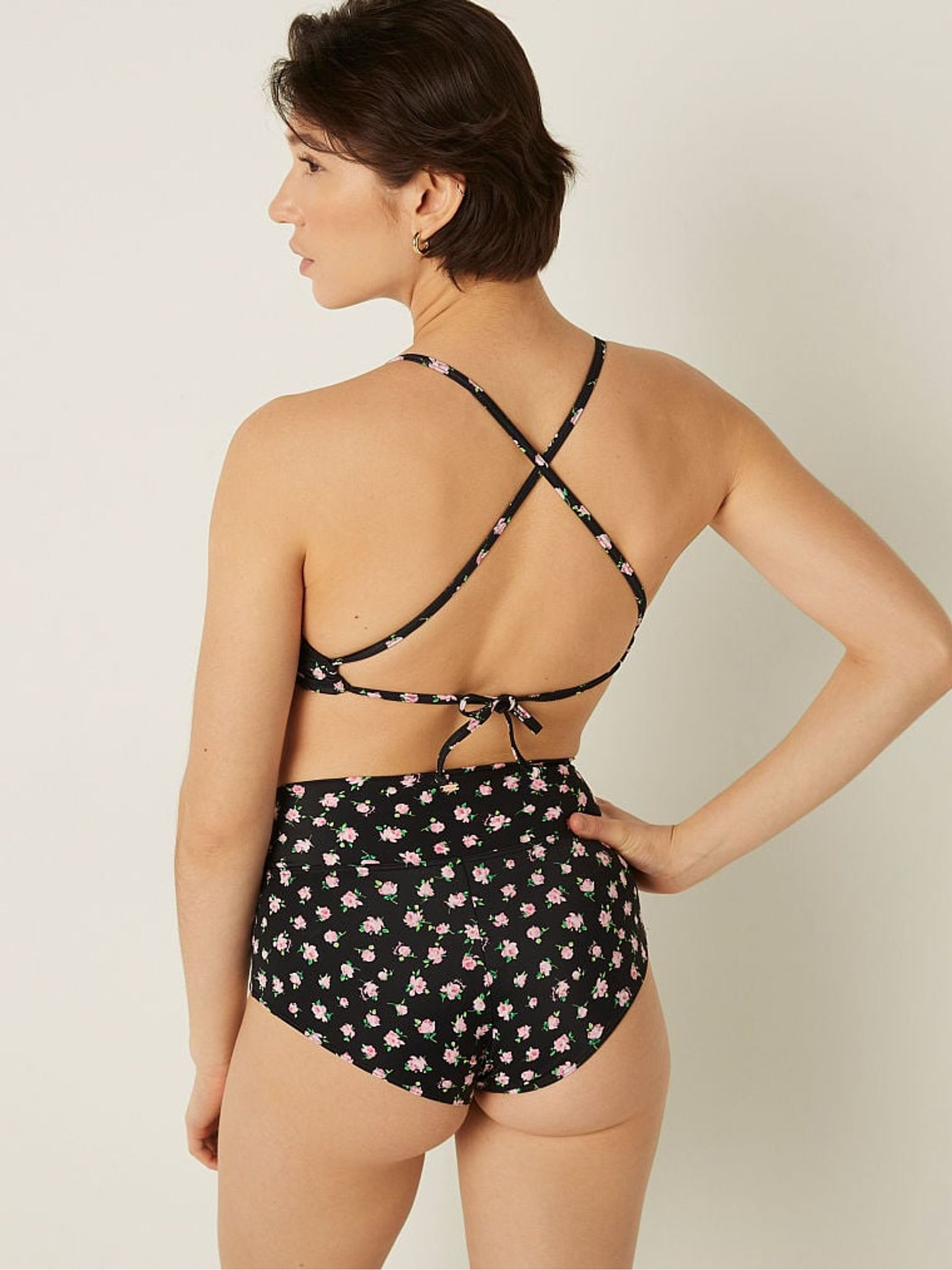 Pure Black Floral High Waisted Bikini Bottom - Image 2 of 4