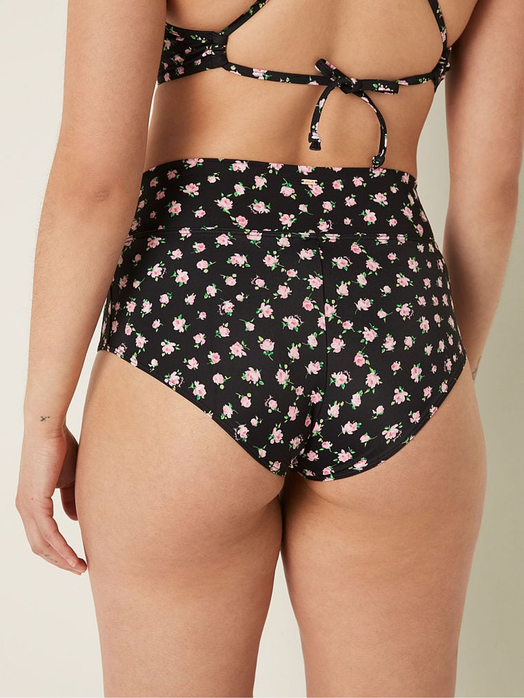 Pure Black Floral High Waisted Bikini Bottom - Image 3 of 4