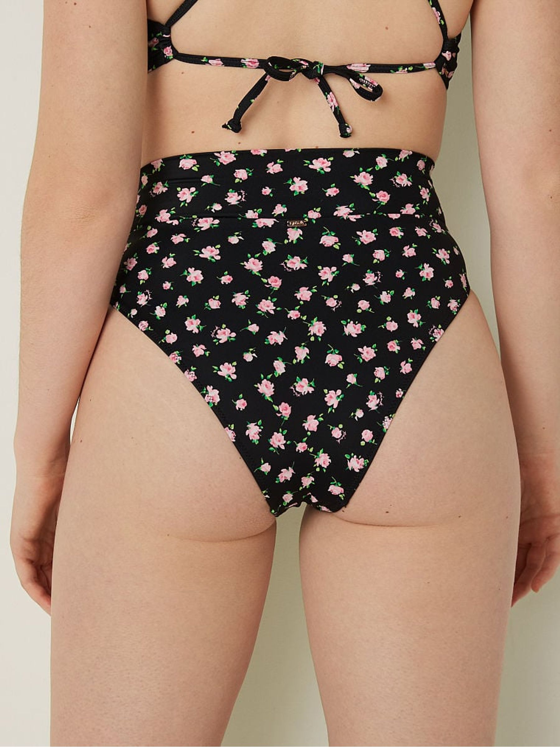 Pure Black Floral Cross Over Bikini Bottom - Image 2 of 3