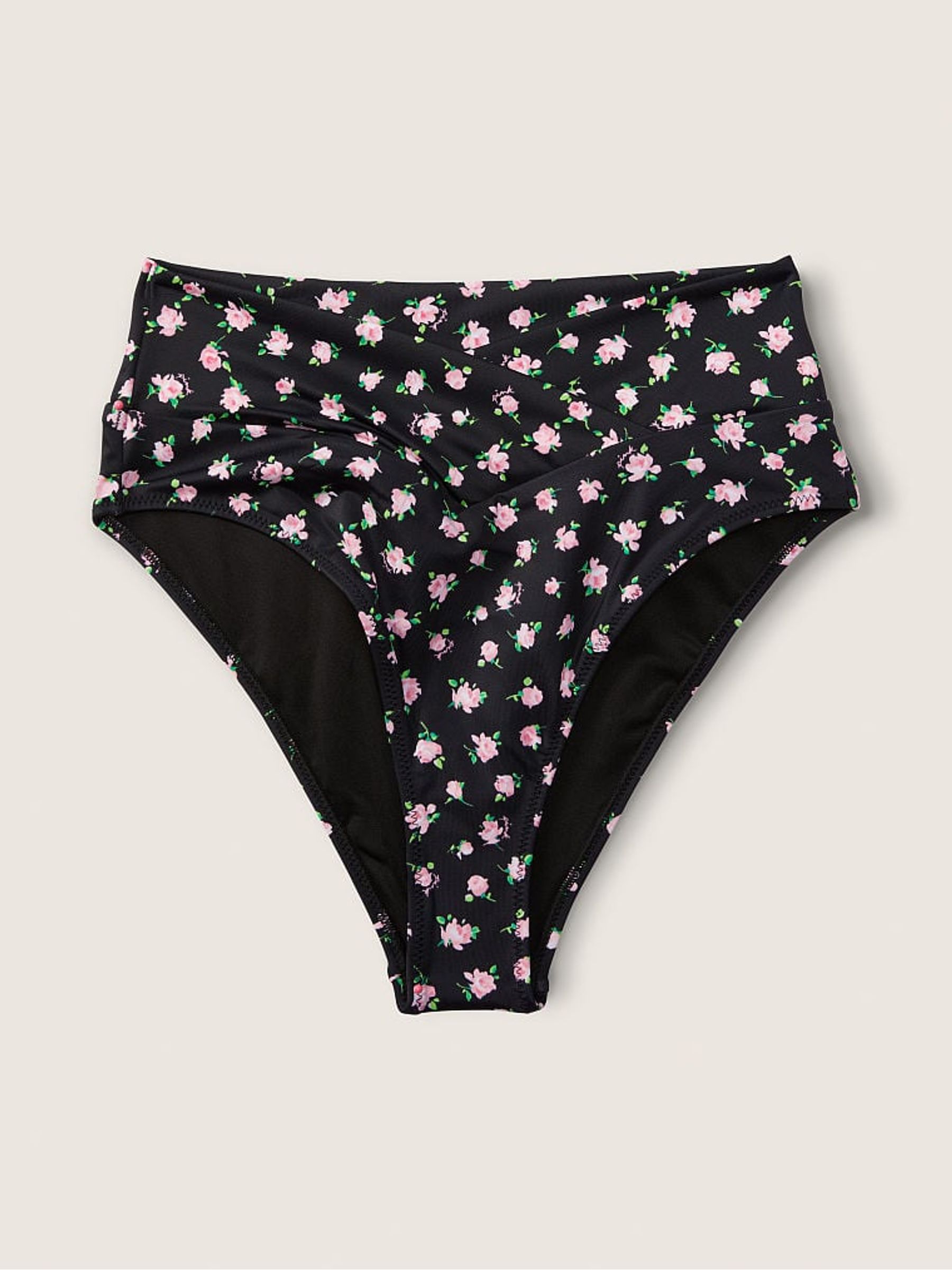 Pure Black Floral Cross Over Bikini Bottom - Image 3 of 3