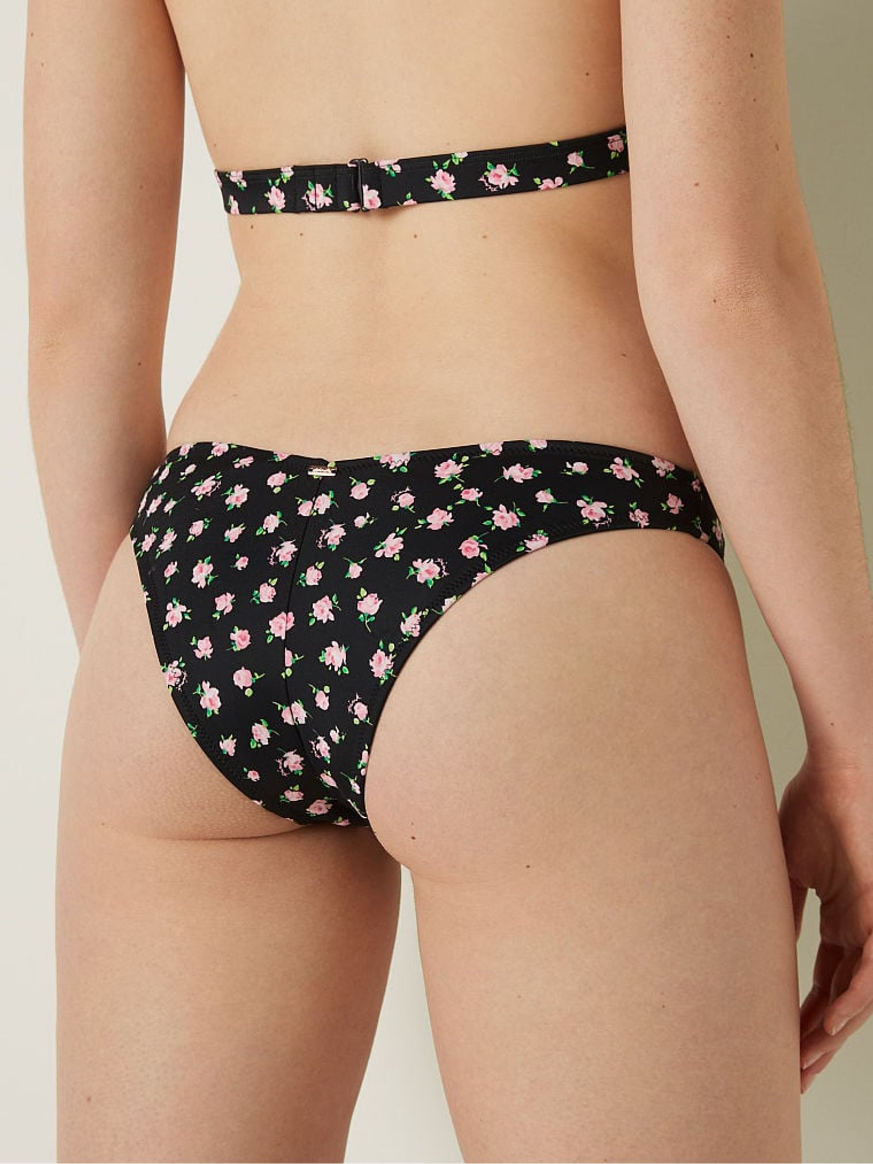 Pure Black Floral Brazilian Bikini Bottom - Image 2 of 4