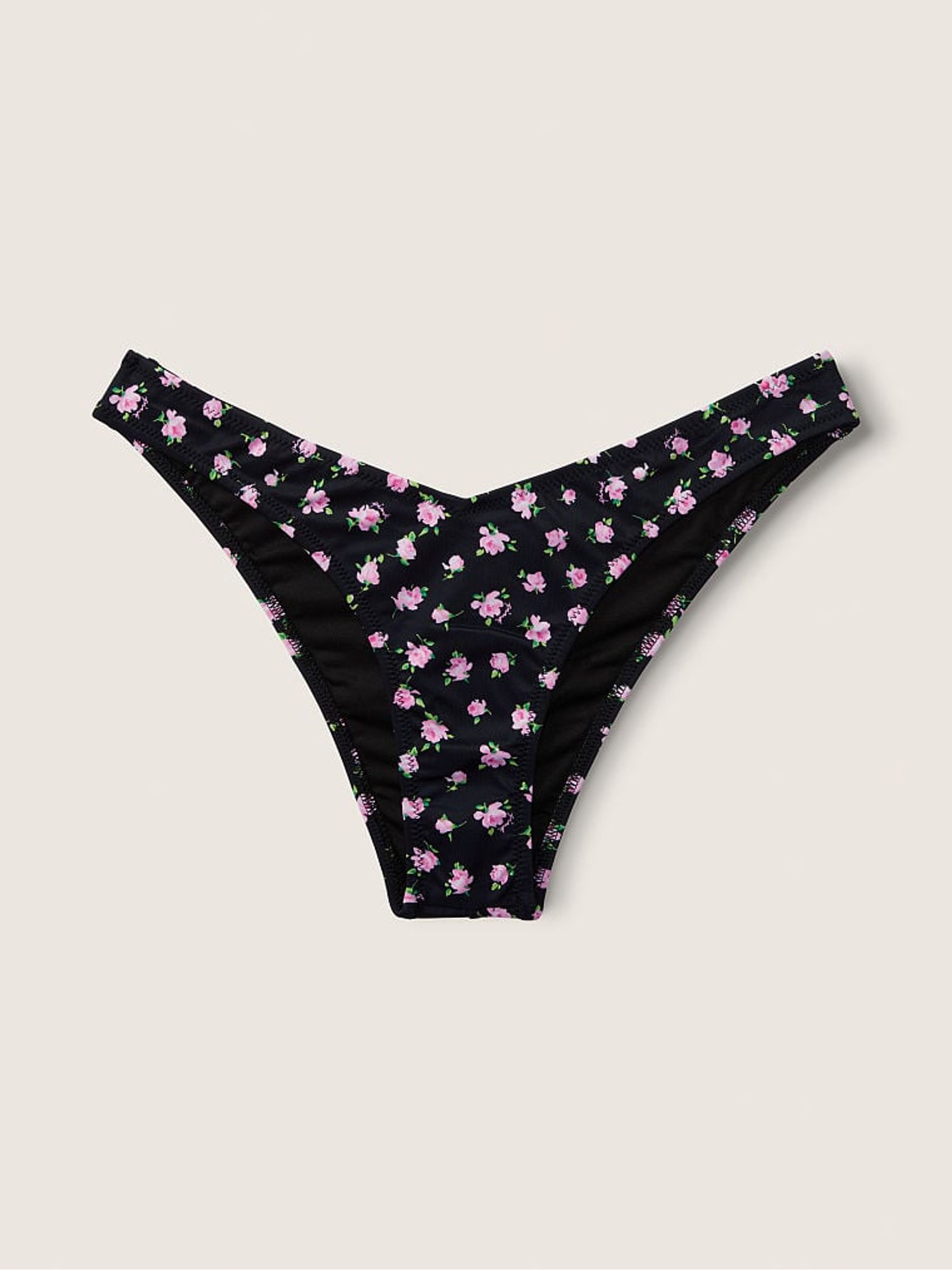 Pure Black Floral Brazilian Bikini Bottom - Image 4 of 4