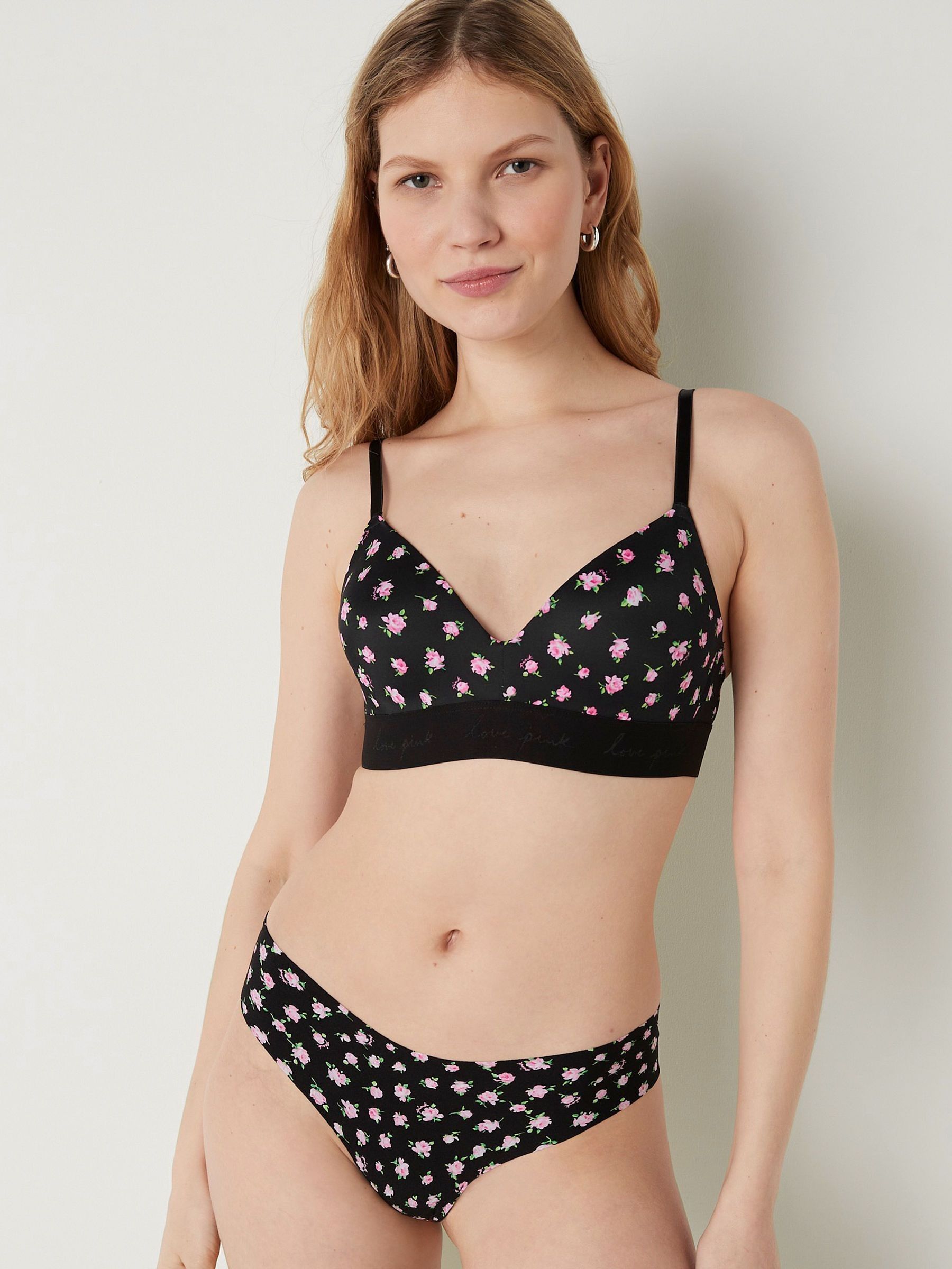 Black Floral Print Non Wired Lightly Lined Smooth T-Shirt Bra - Image 3 of 5
