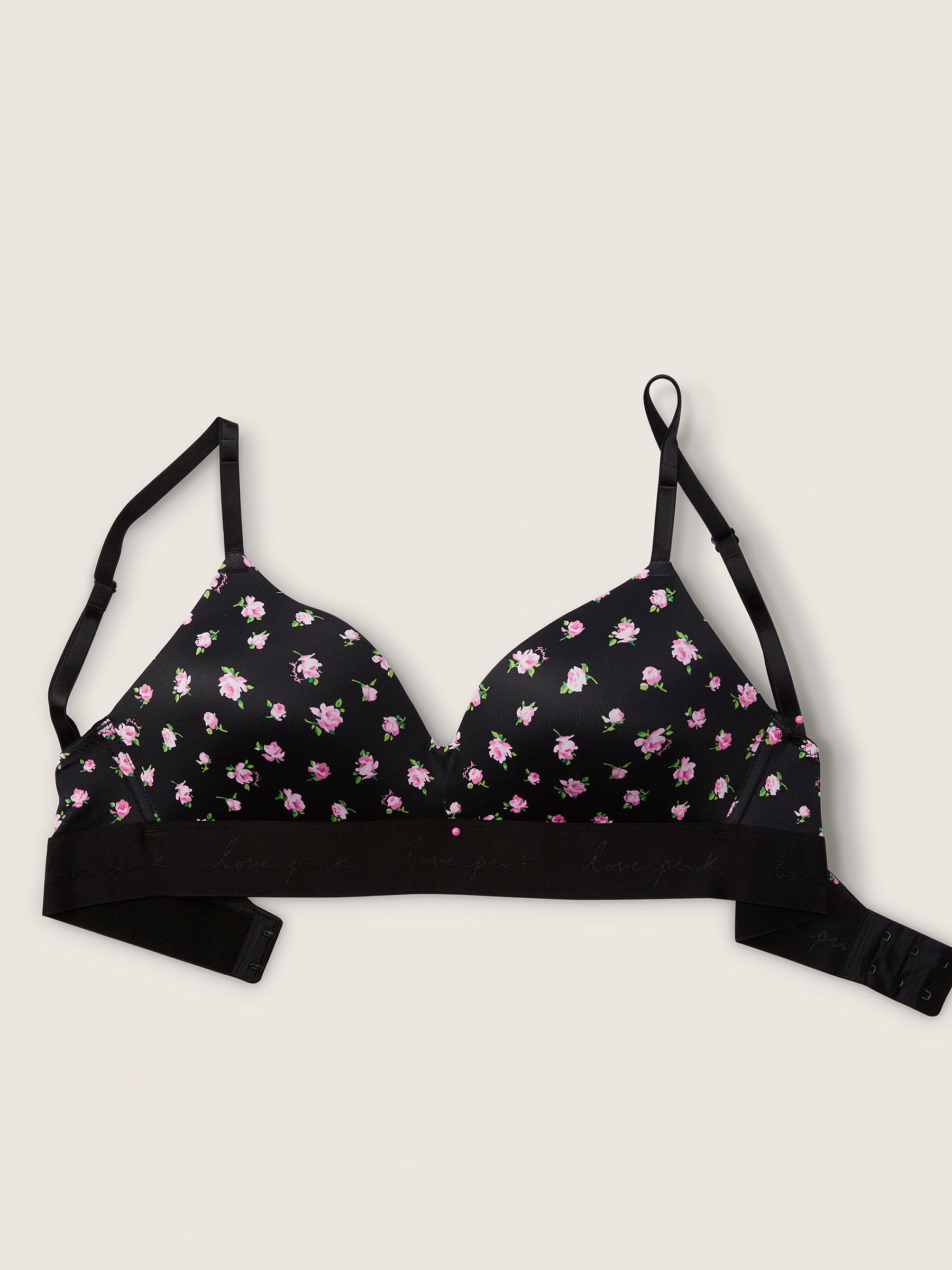 Black Floral Print Non Wired Lightly Lined Smooth T-Shirt Bra - Image 4 of 5