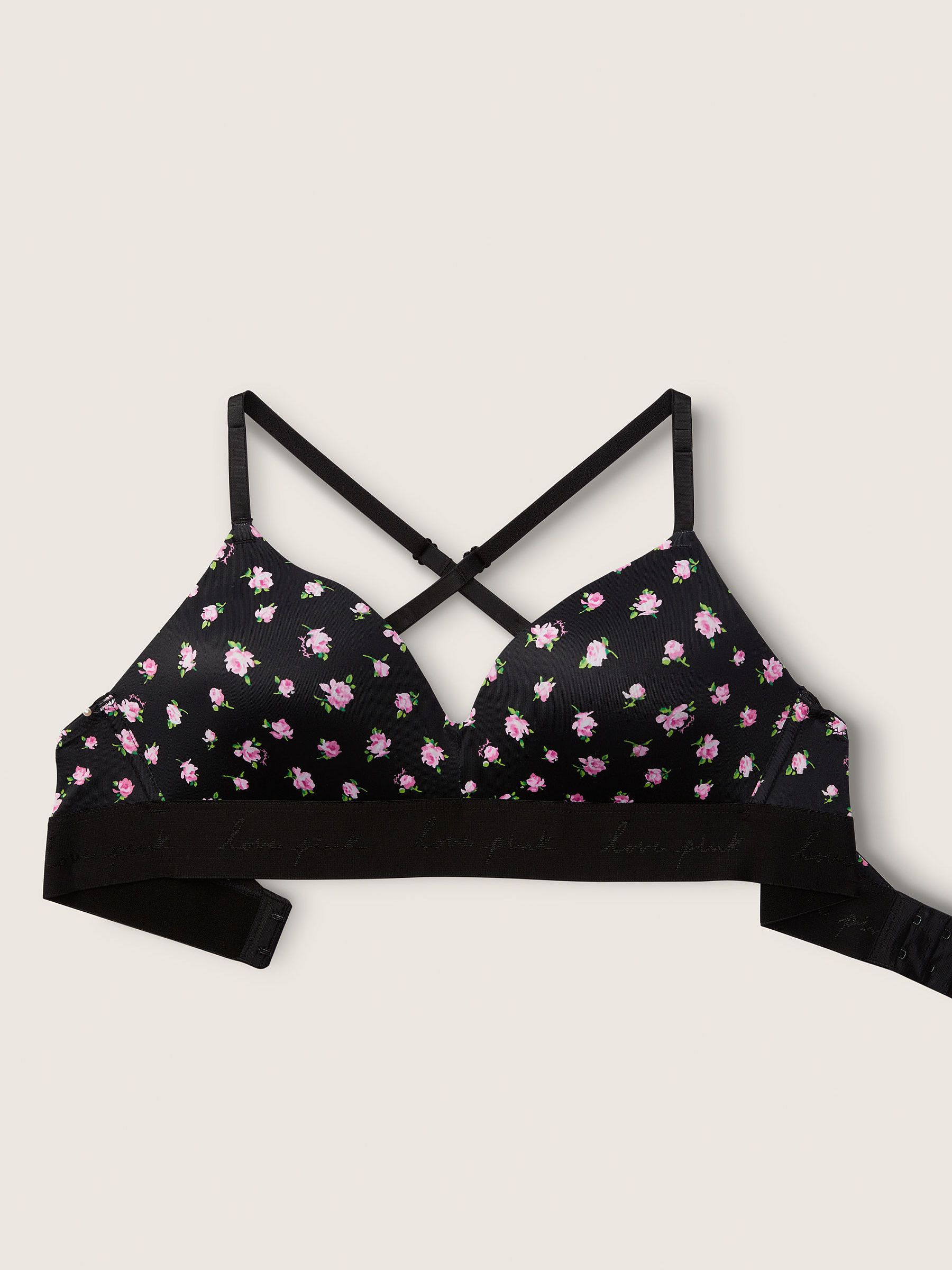 Black Floral Print Non Wired Lightly Lined Smooth T-Shirt Bra - Image 5 of 5