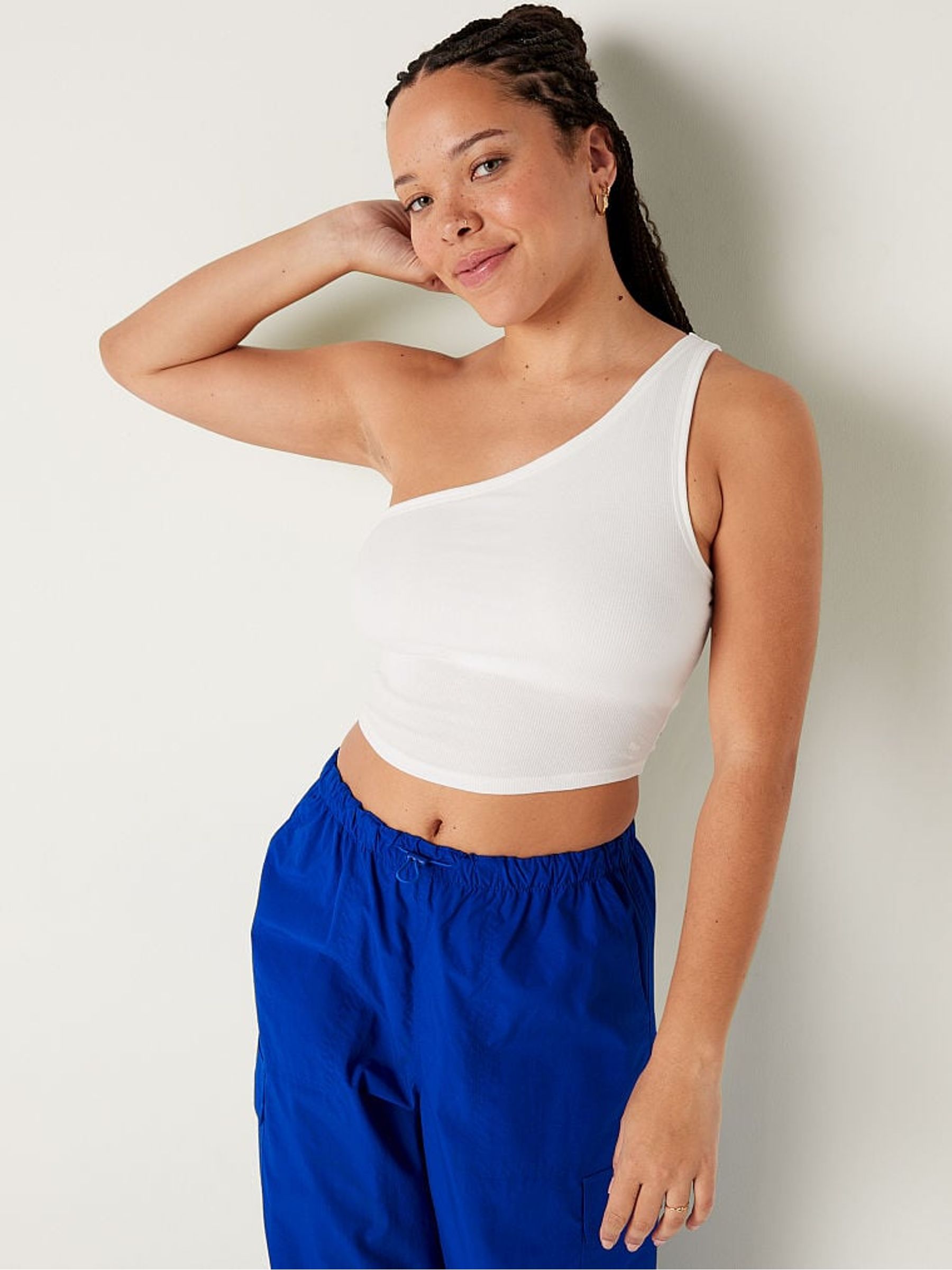 Optic White Shrunken One Shoulder Shelf Tank - Image 1 of 4
