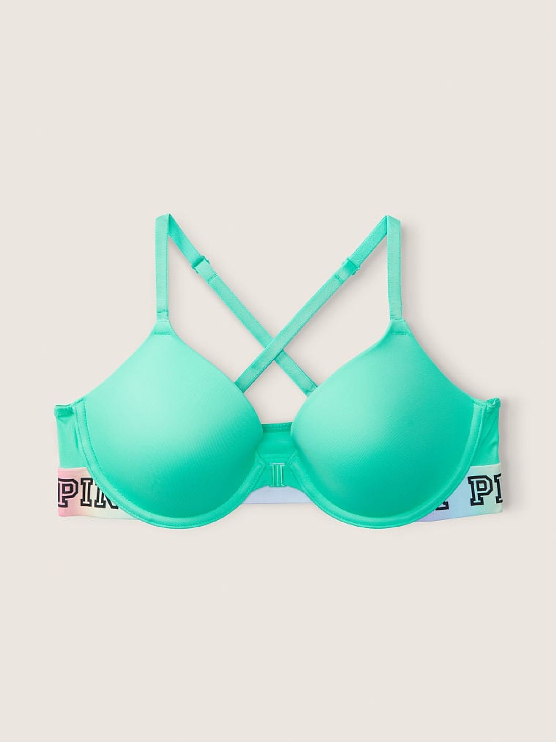 Teal Blue Ice Rainbow Band Lightly Lined Full Cup Front Fastening T-Shirt Bra - Image 3 of 5