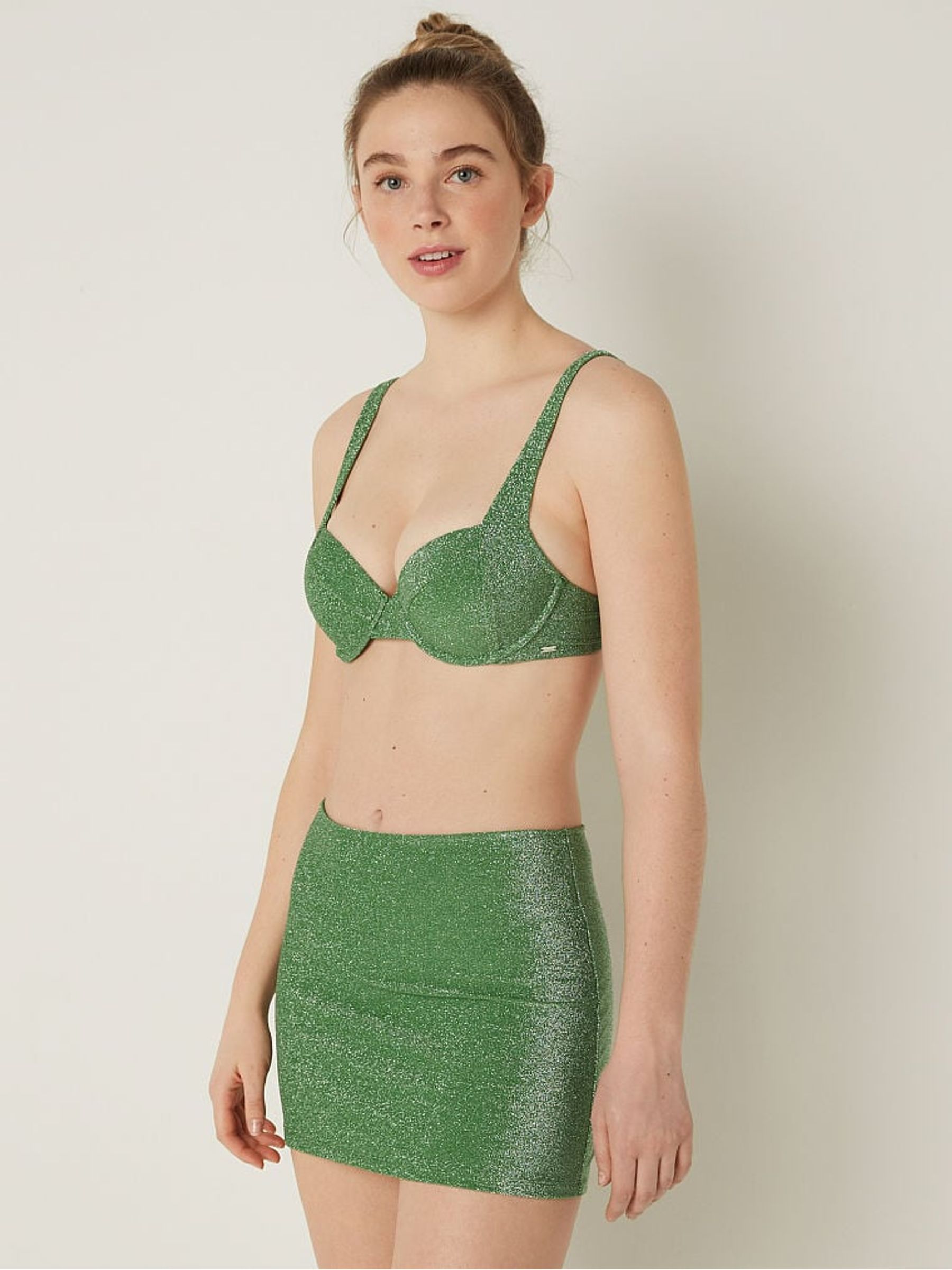 Forest Pine Green Push Up Shimmer Bikini Top - Image 1 of 4