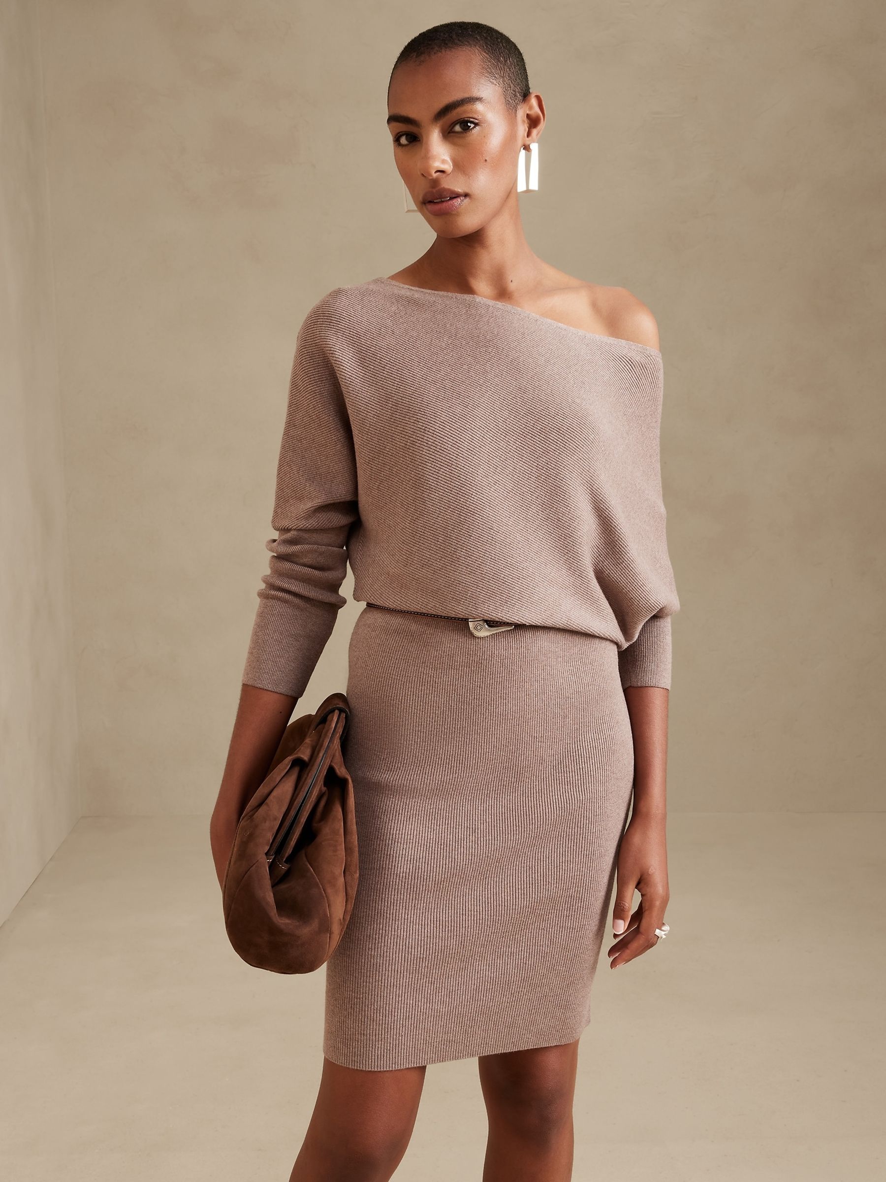 Banana Republic Beige Colleta Off-Shoulder Dress - Image 1 of 3