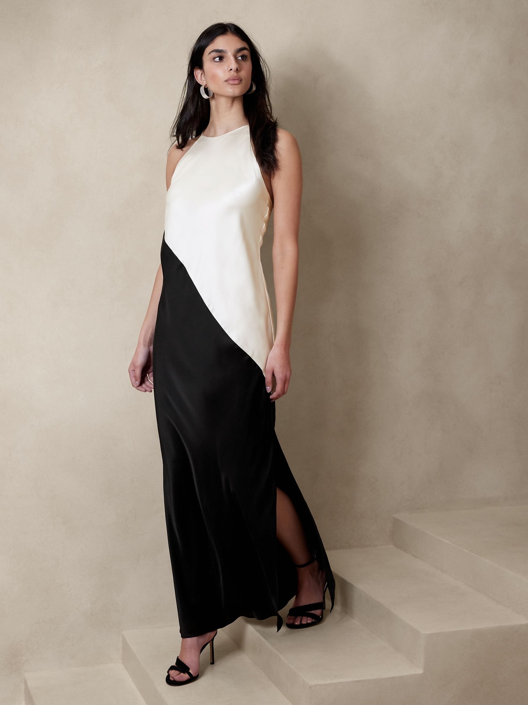 Banana Republic Black & White Sombra Silk Maxi Dress - Image 1 of 1