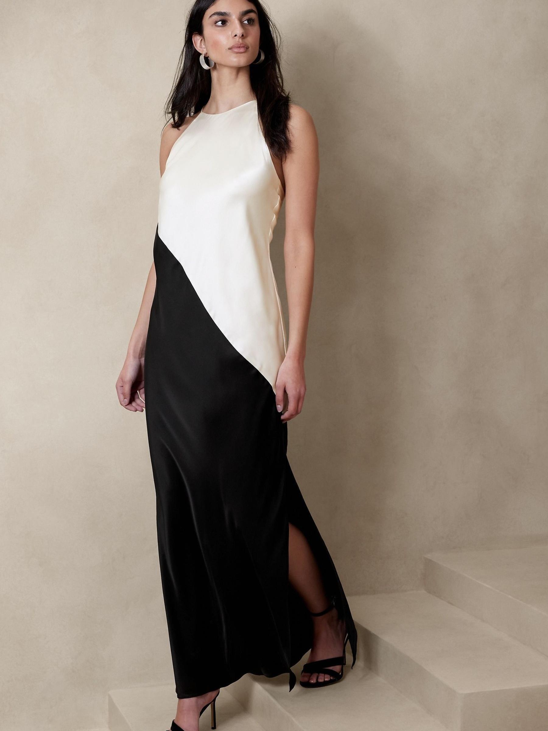 Banana Republic Black & White Sombra Silk Maxi Dress - Image 1 of 1