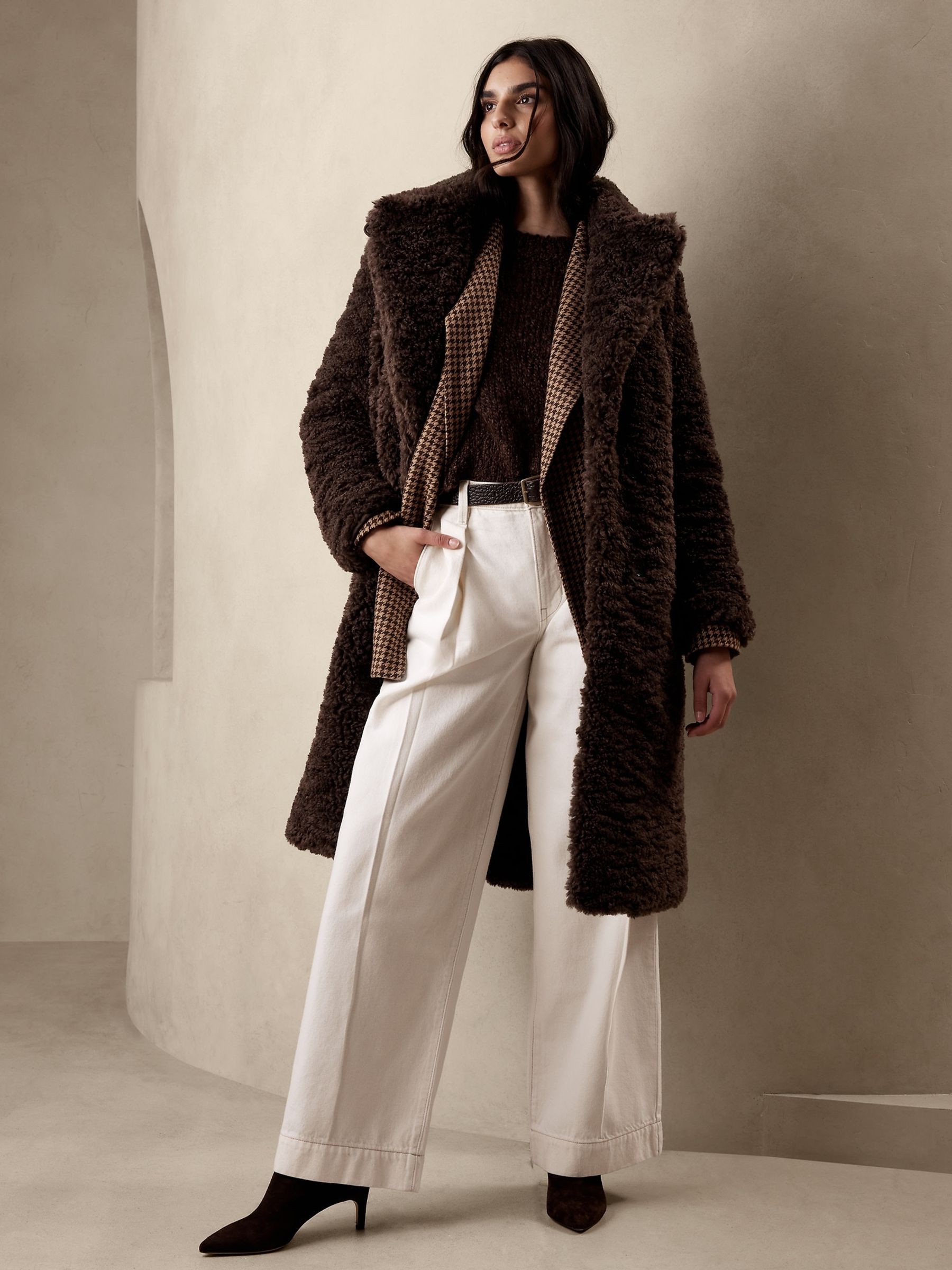 Banana Republic Brown Serres Sherpa Long Over Coat Gap