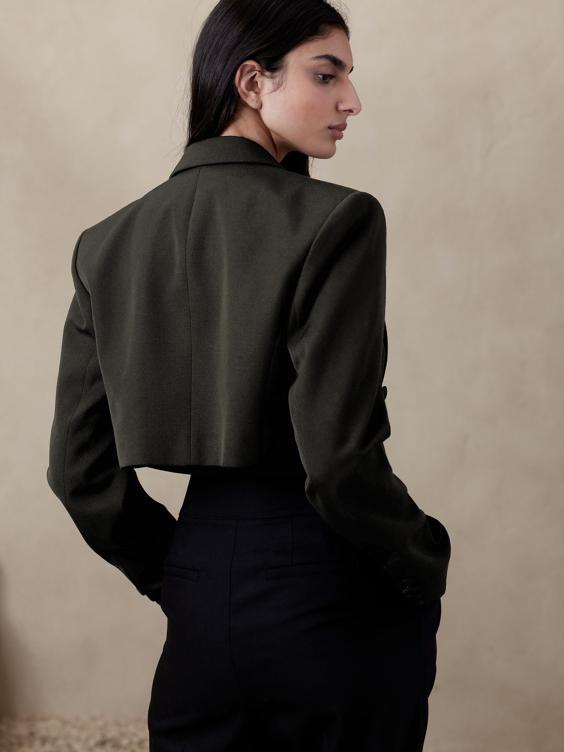 Banana Republic Black Cara Cropped Tuxedo Jacket - Image 2 of 5