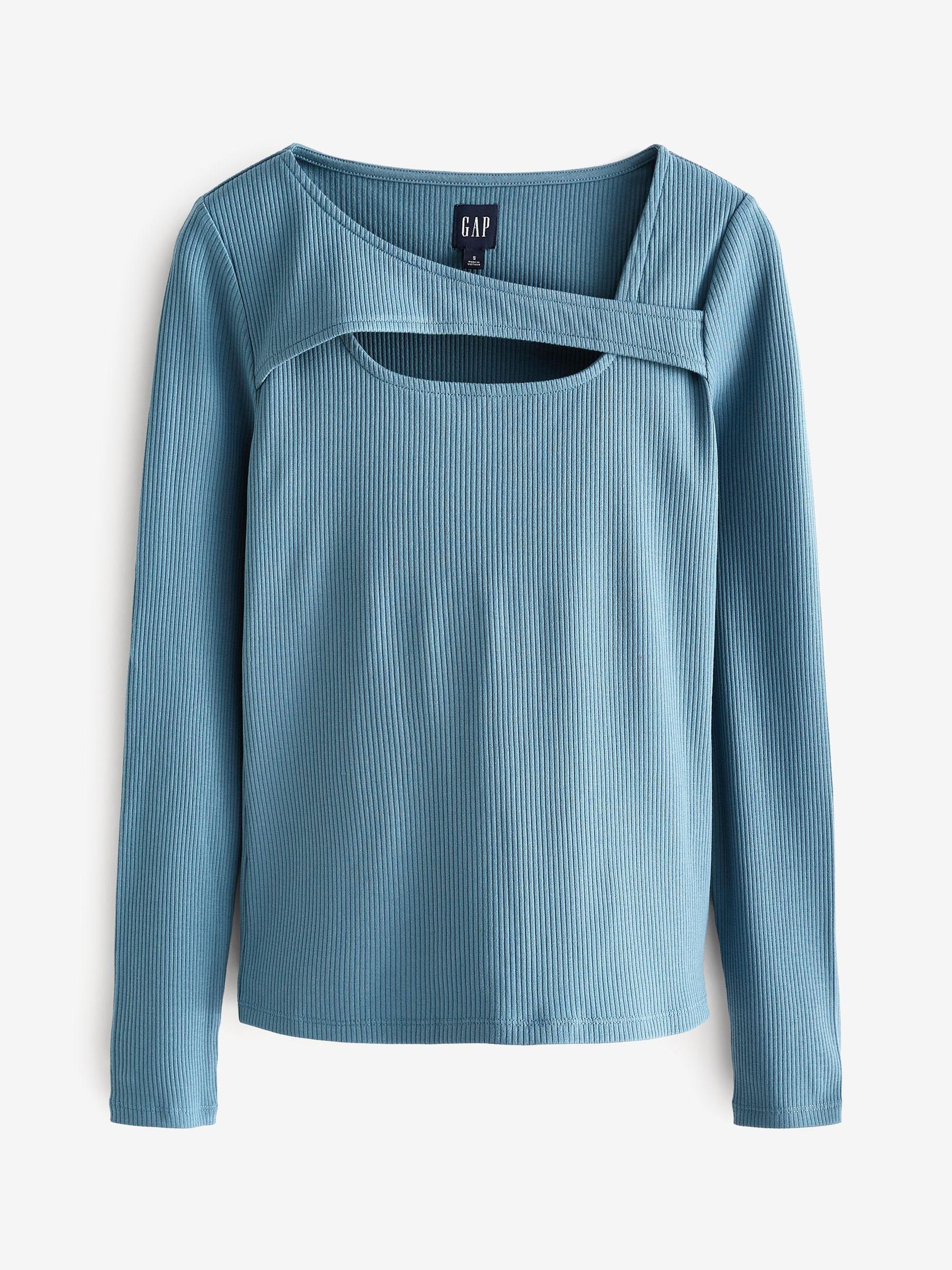 Blue Rib Crossover Cutout Top - Image 4 of 4