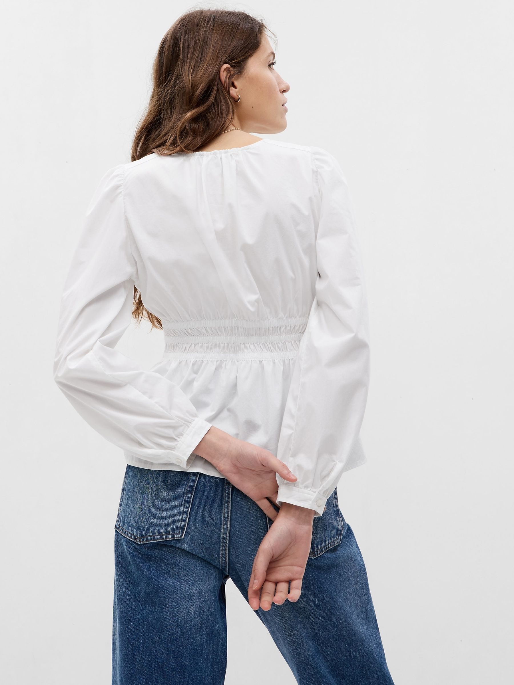 White Puff Sleeve Peplum Top - Image 2 of 5