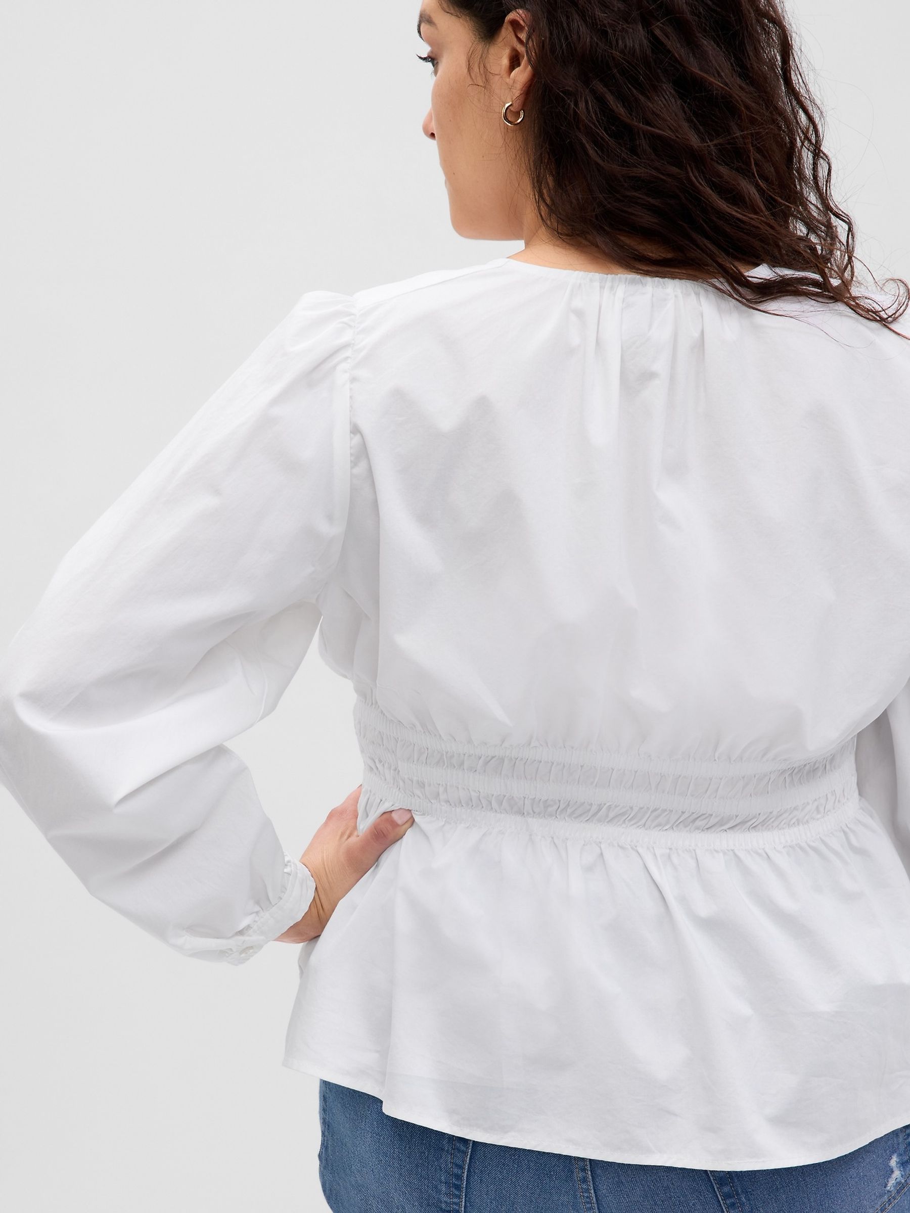 White Puff Sleeve Peplum Top - Image 3 of 5