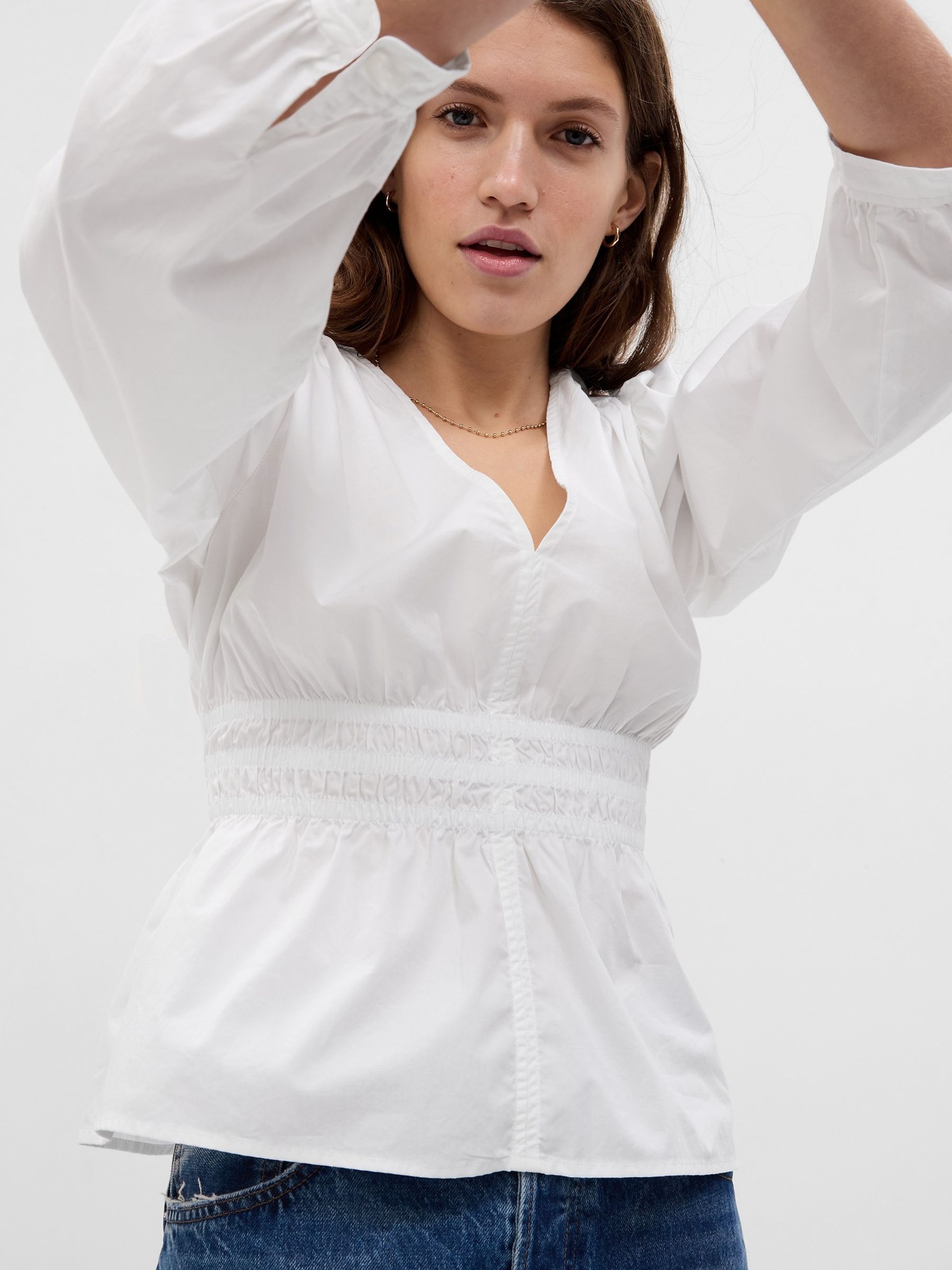 White Puff Sleeve Peplum Top - Image 4 of 5