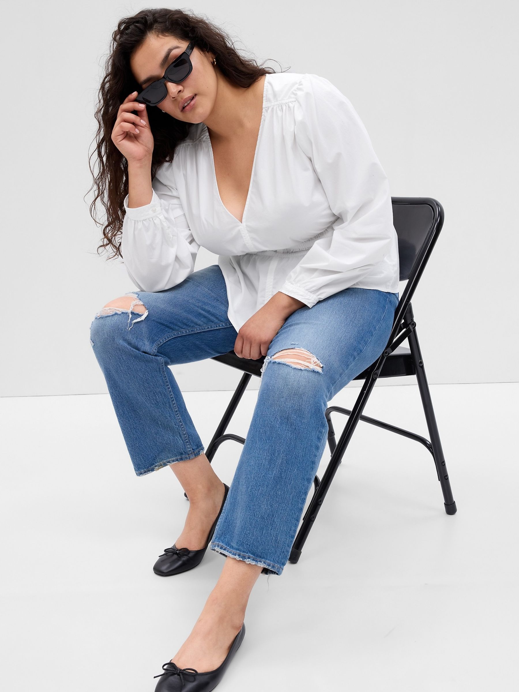 White Puff Sleeve Peplum Top - Image 5 of 5
