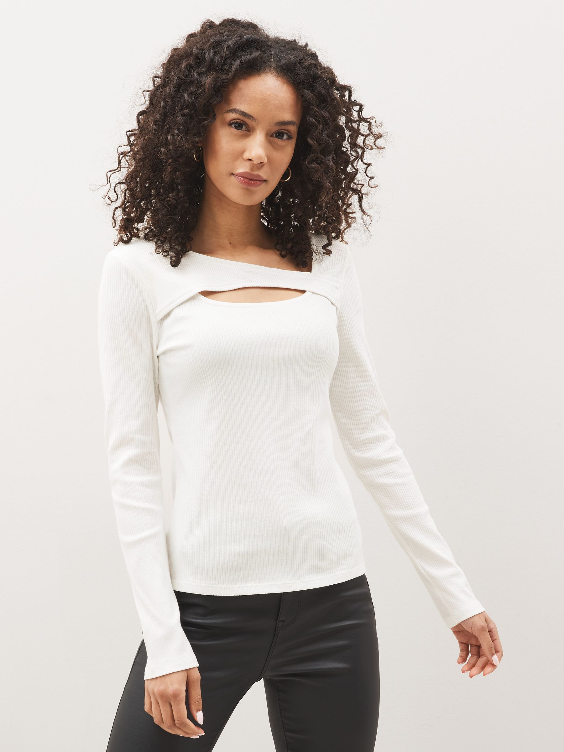 White Rib Crossover Cutout Top - Image 1 of 4