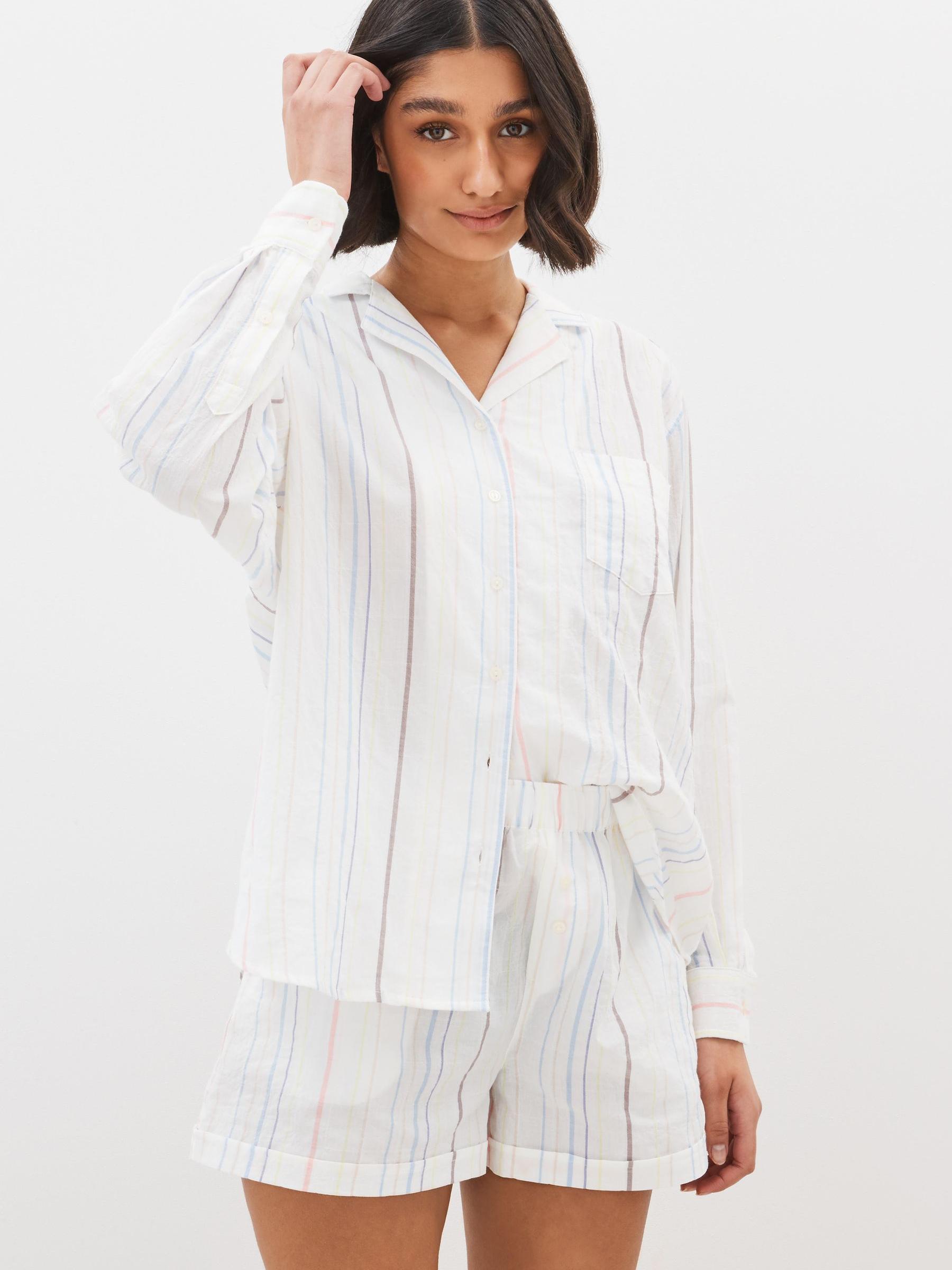 White Stripe Long Sleeve Pyjama Top - Image 1 of 6