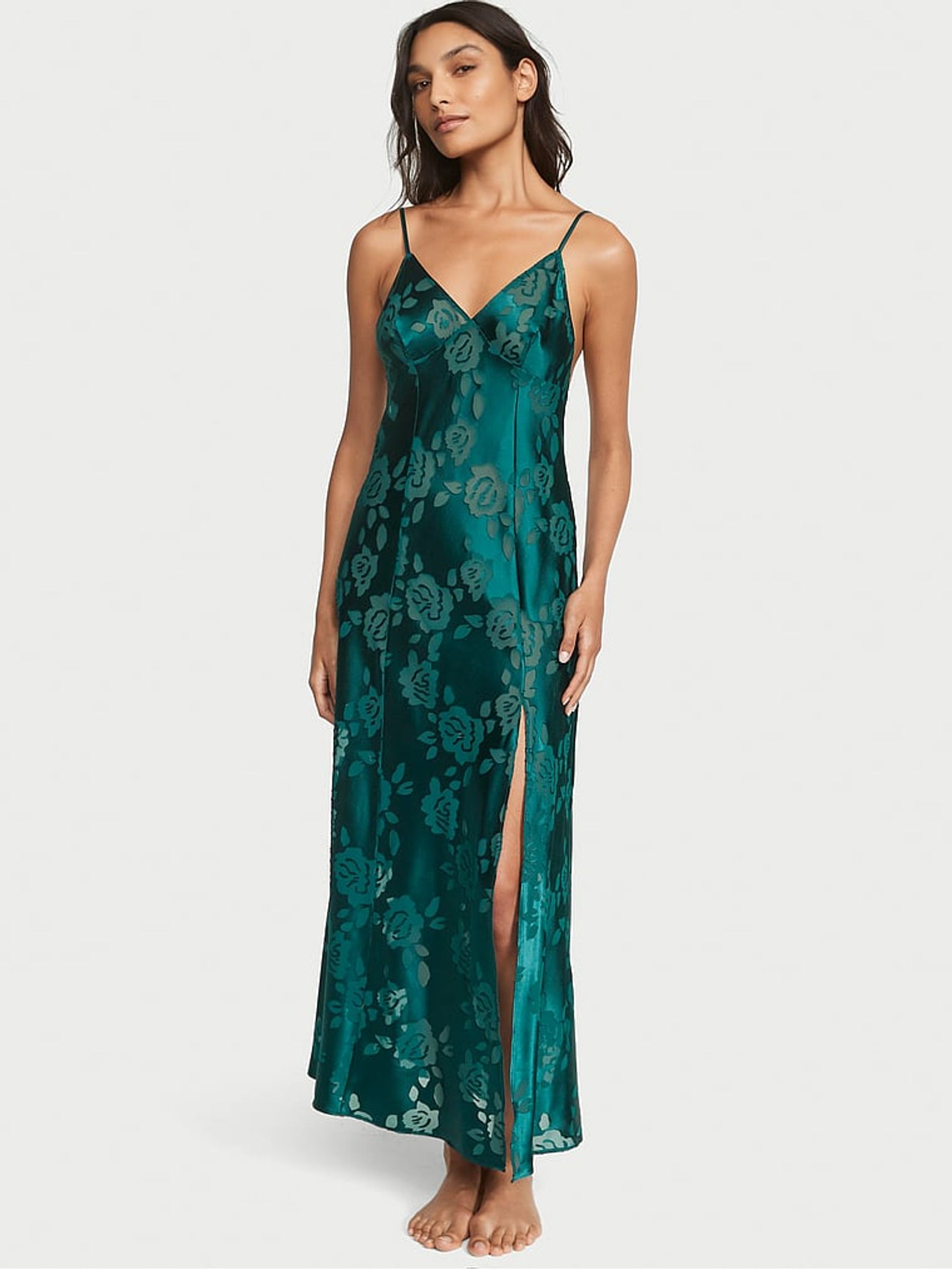 green emerald velvet dress VS 2002 "NOLA" SLIP DRESS IN BLUE/GREEN