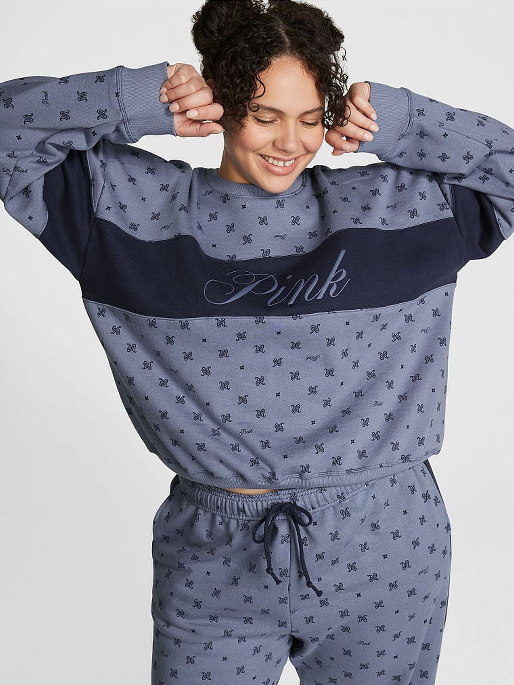 Dusty Iris Blue Print Fleece Sweatshirt - Image 1 of 1