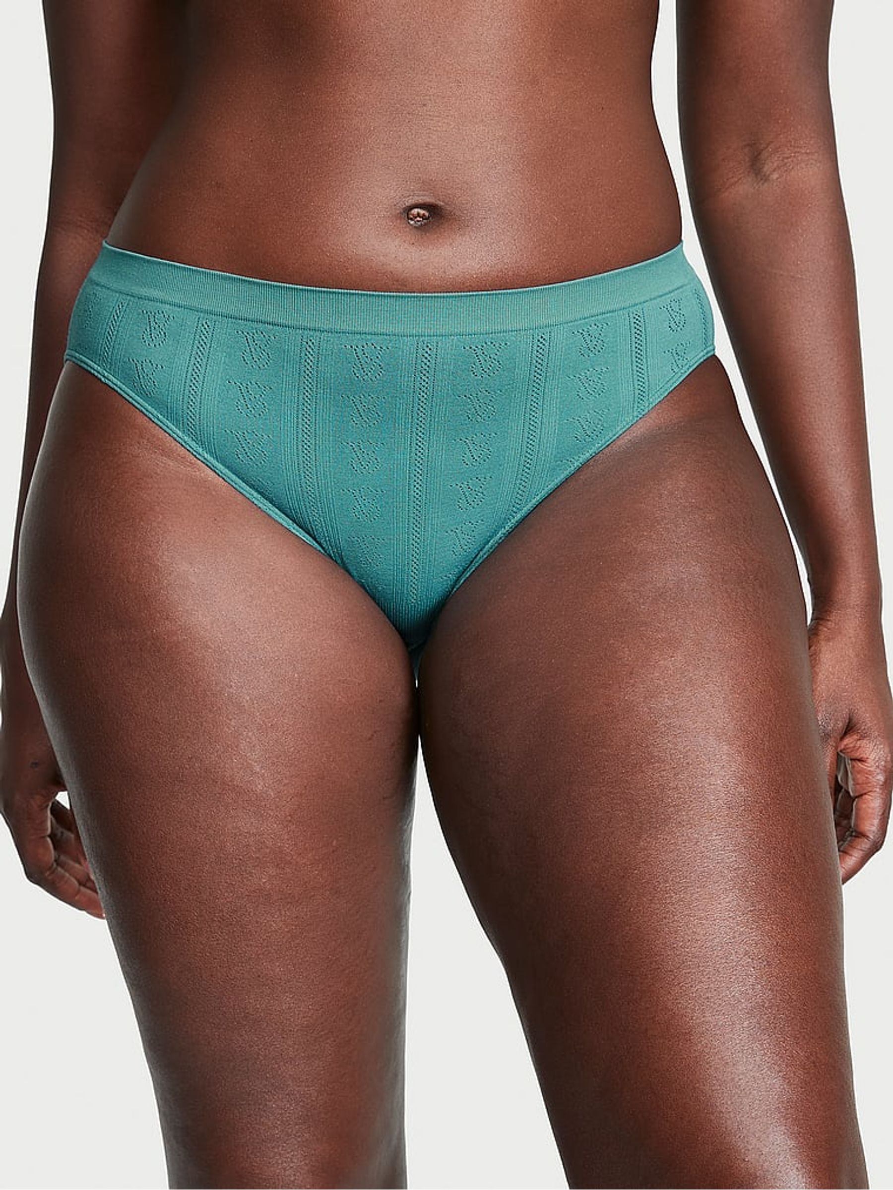 French Sage Green Pointelle Seamless Bikini Knickers - Image 1 of 1