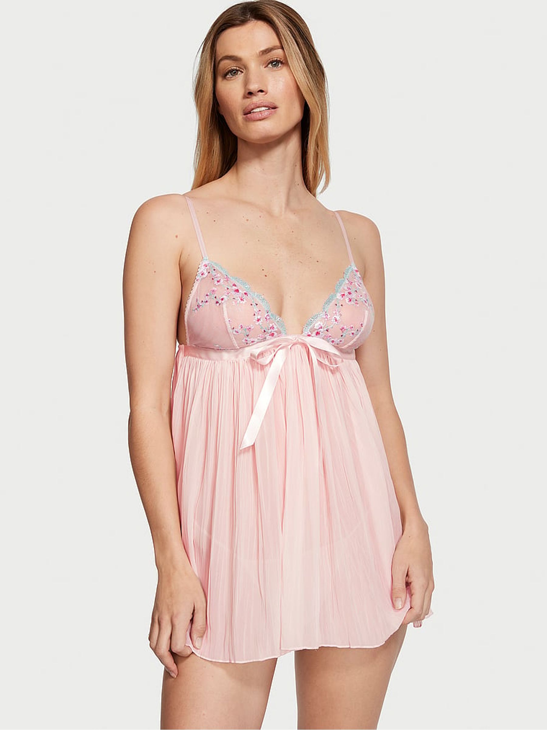 Pleated Ballet Pink Cherry Blossom Babydoll - Image 1 of 3