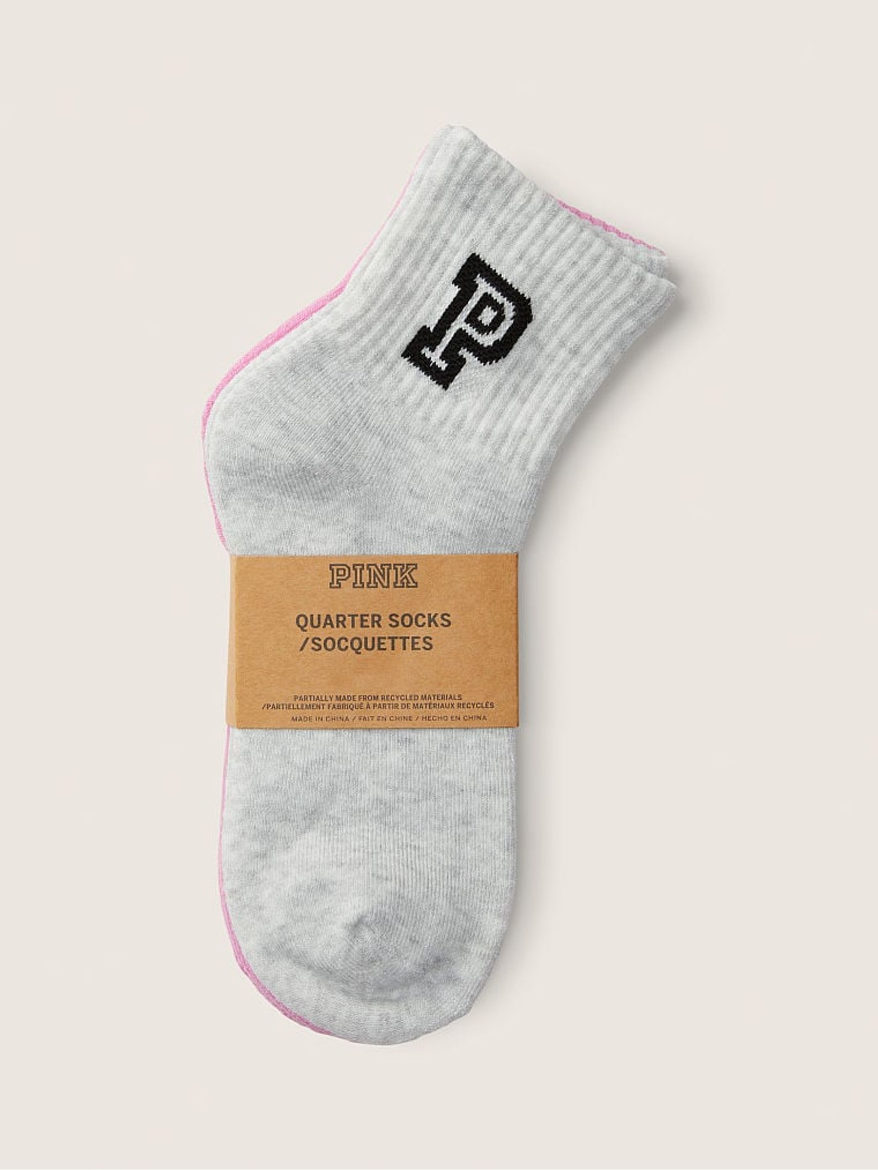 Pink bloom and Heather Stone Grey Quarter Sock 2-Pack - Image 1 of 2