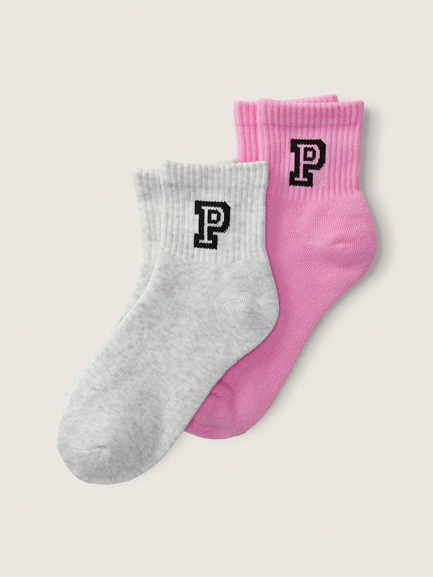 Pink bloom and Heather Stone Grey Quarter Sock 2-Pack - Image 2 of 2