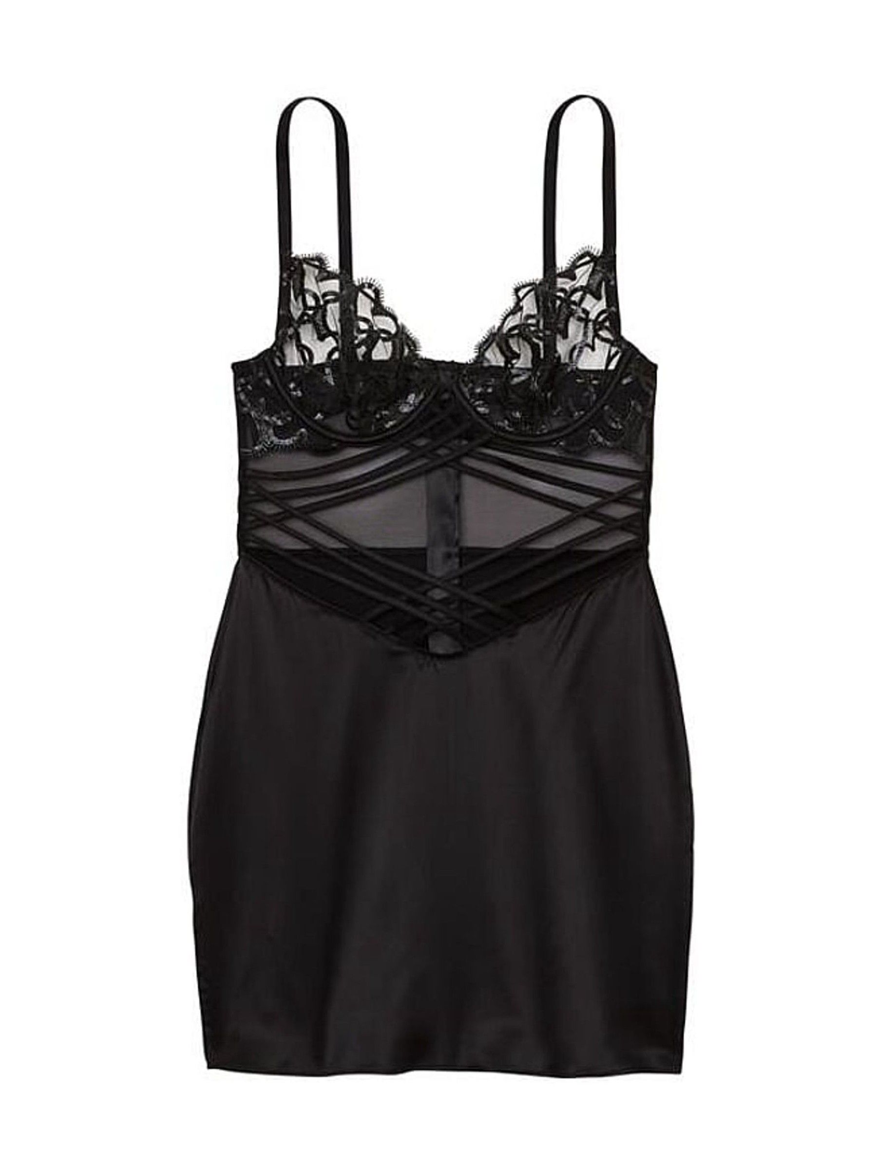 Black Shimmer Heart Embroidery Strappy Satin Slip - Image 3 of 3