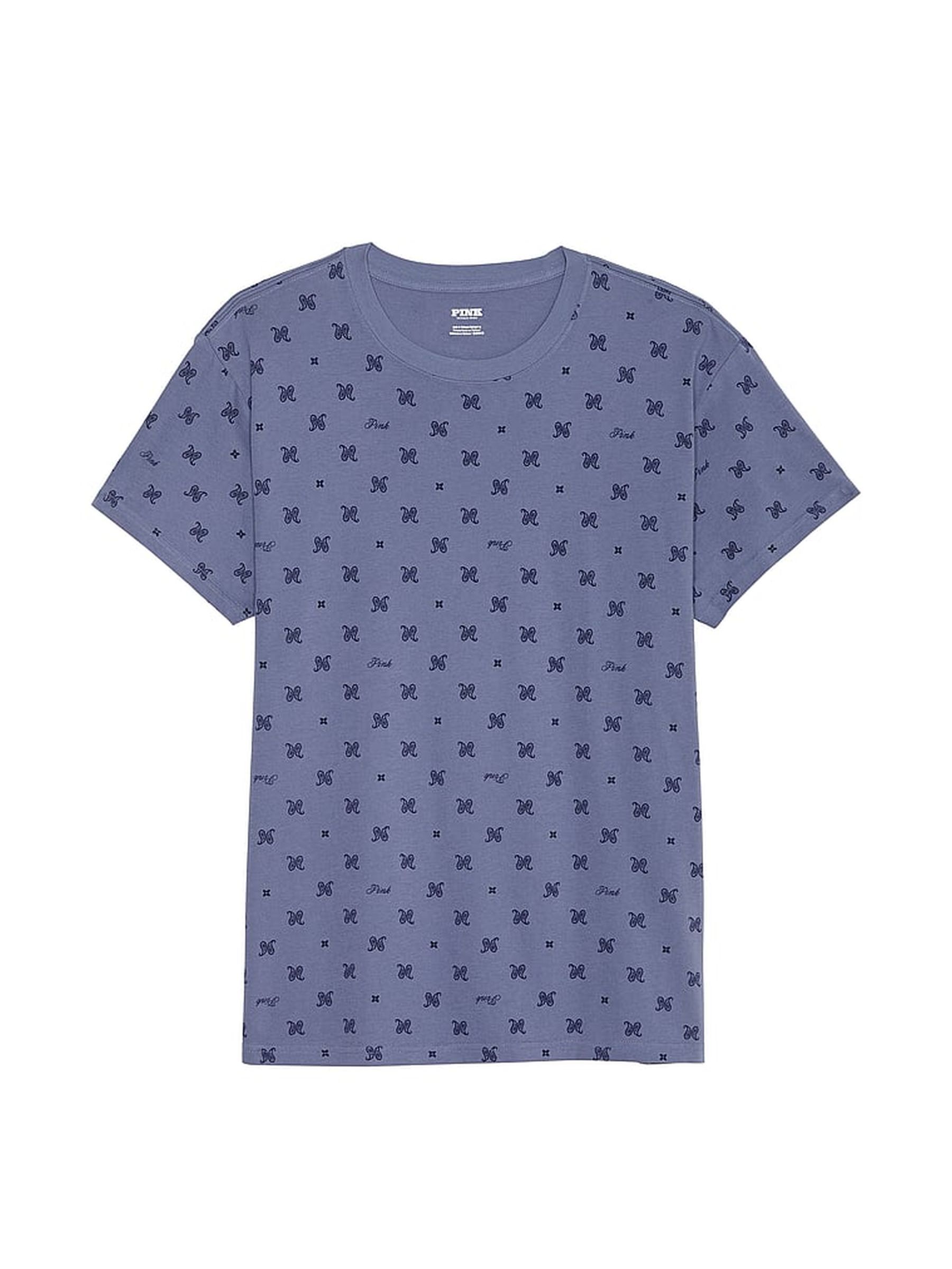 Dusty Iris Blue Print Short Sleeve Oversized Campus T-Shirt - Image 1 of 3