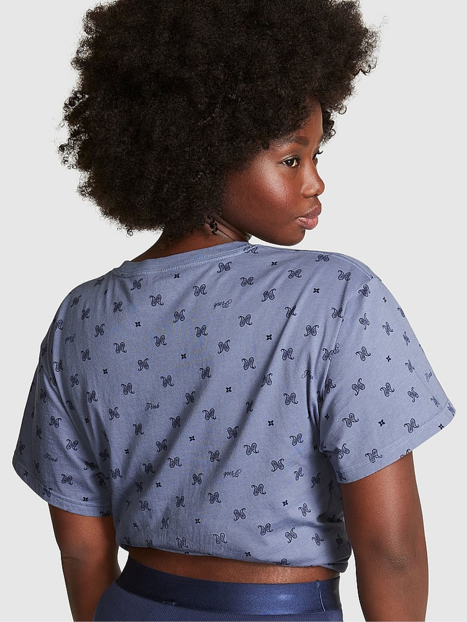 Dusty Iris Blue Print Short Sleeve Oversized Campus T-Shirt - Image 2 of 3