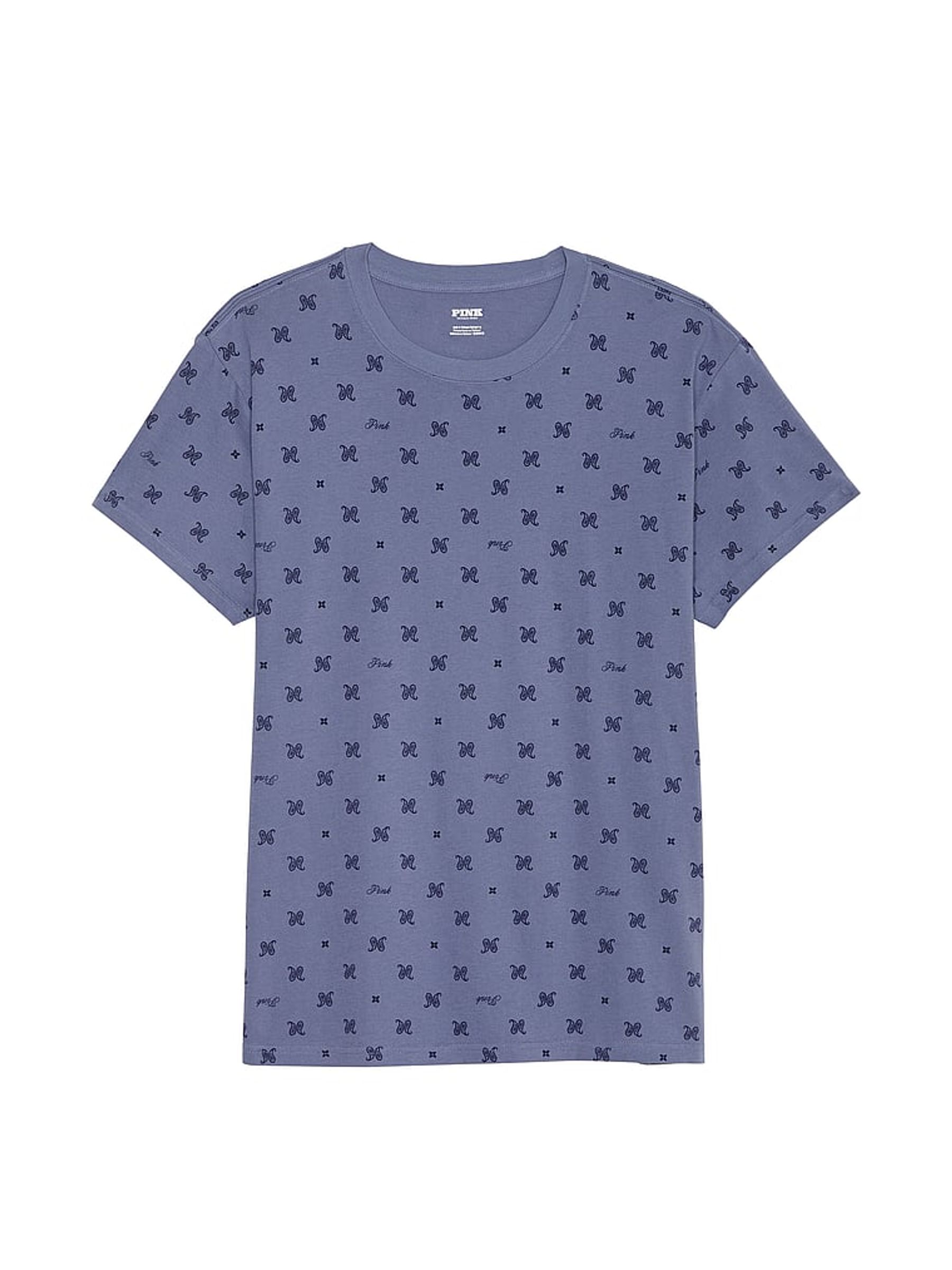 Dusty Iris Blue Print Short Sleeve Oversized Campus T-Shirt - Image 3 of 3