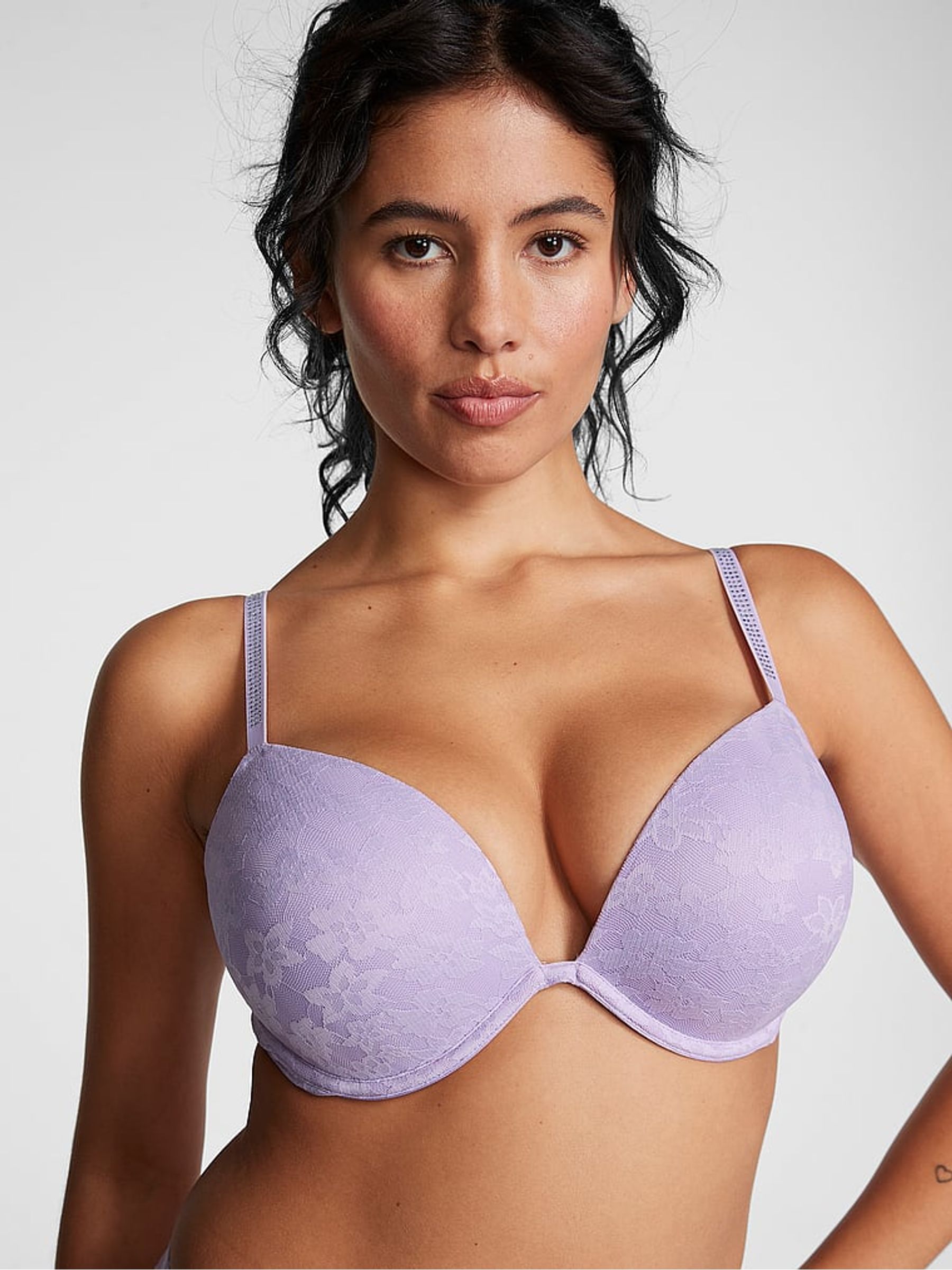 Lilac Purple Shine Strap Lace Super Push Up Bra - Image 1 of 4