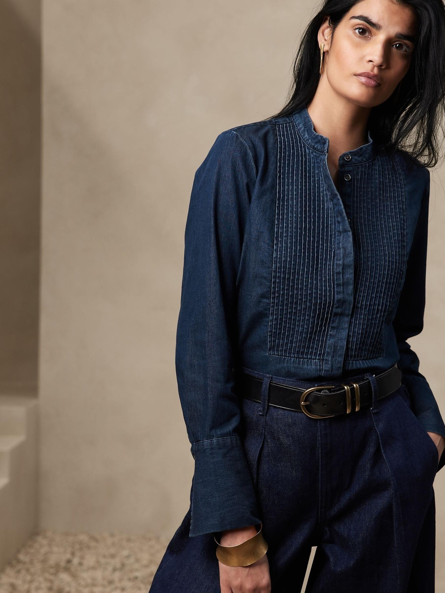 Banana Republic Blue Signature Tuxedo Shirt - Image 1 of 4