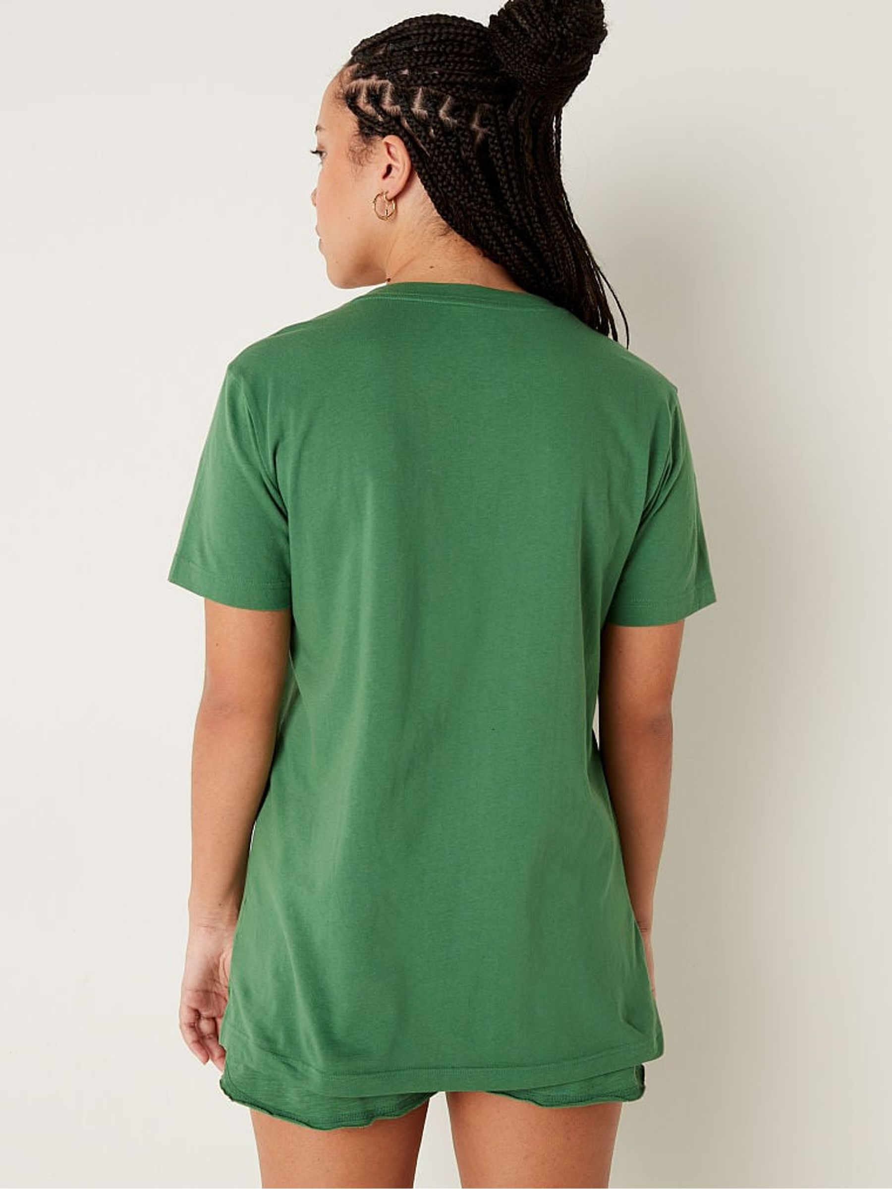 Forest Pine Green Cotton ShortSleeve Henley Campus TShirt - Image 2 of 4