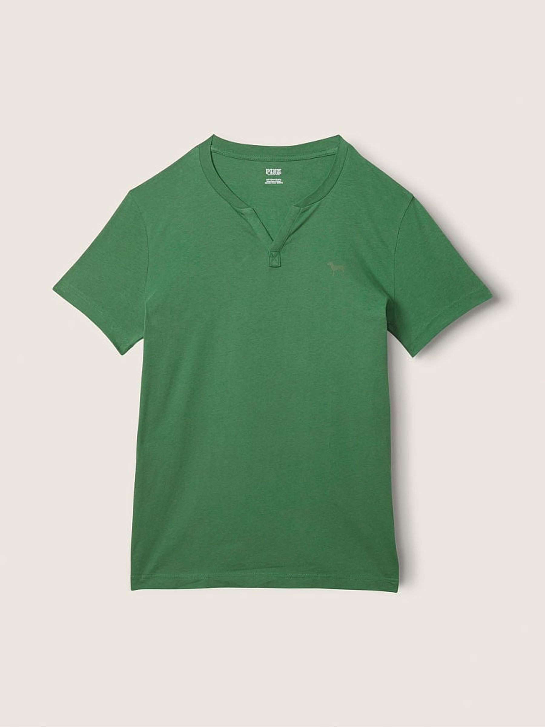 Forest Pine Green Cotton ShortSleeve Henley Campus TShirt - Image 4 of 4