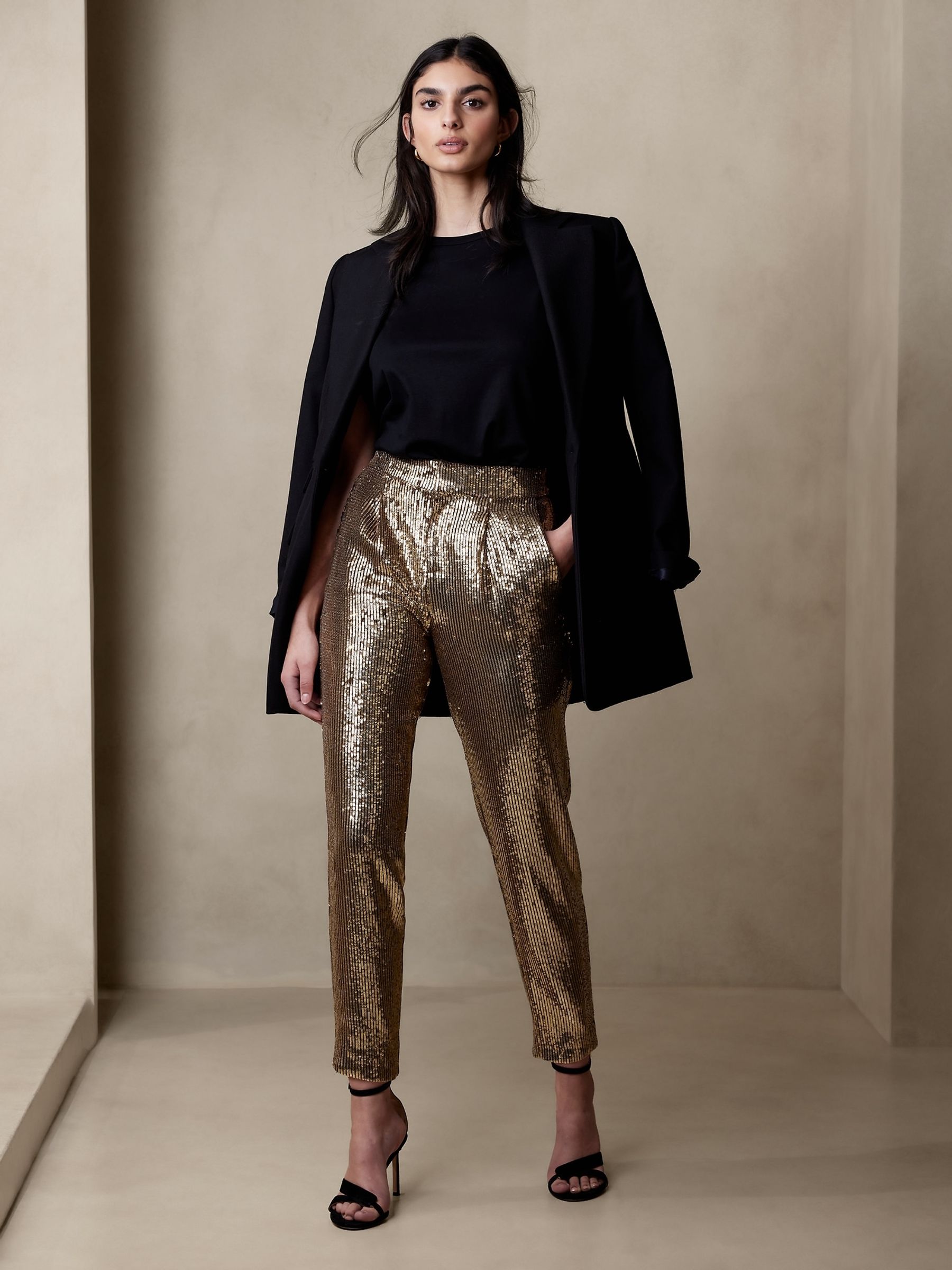 Banana Republic Gold Ulla Sequin Trousers - Image 1 of 5