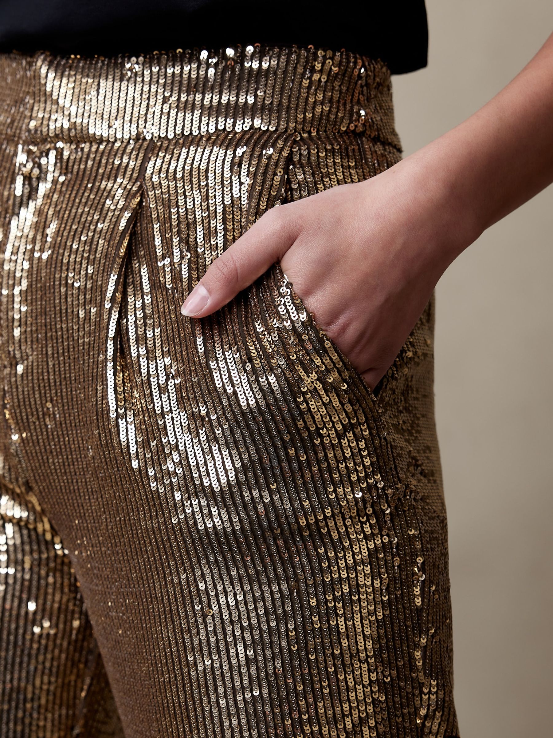 Banana Republic Gold Ulla Sequin Trousers - Image 4 of 5