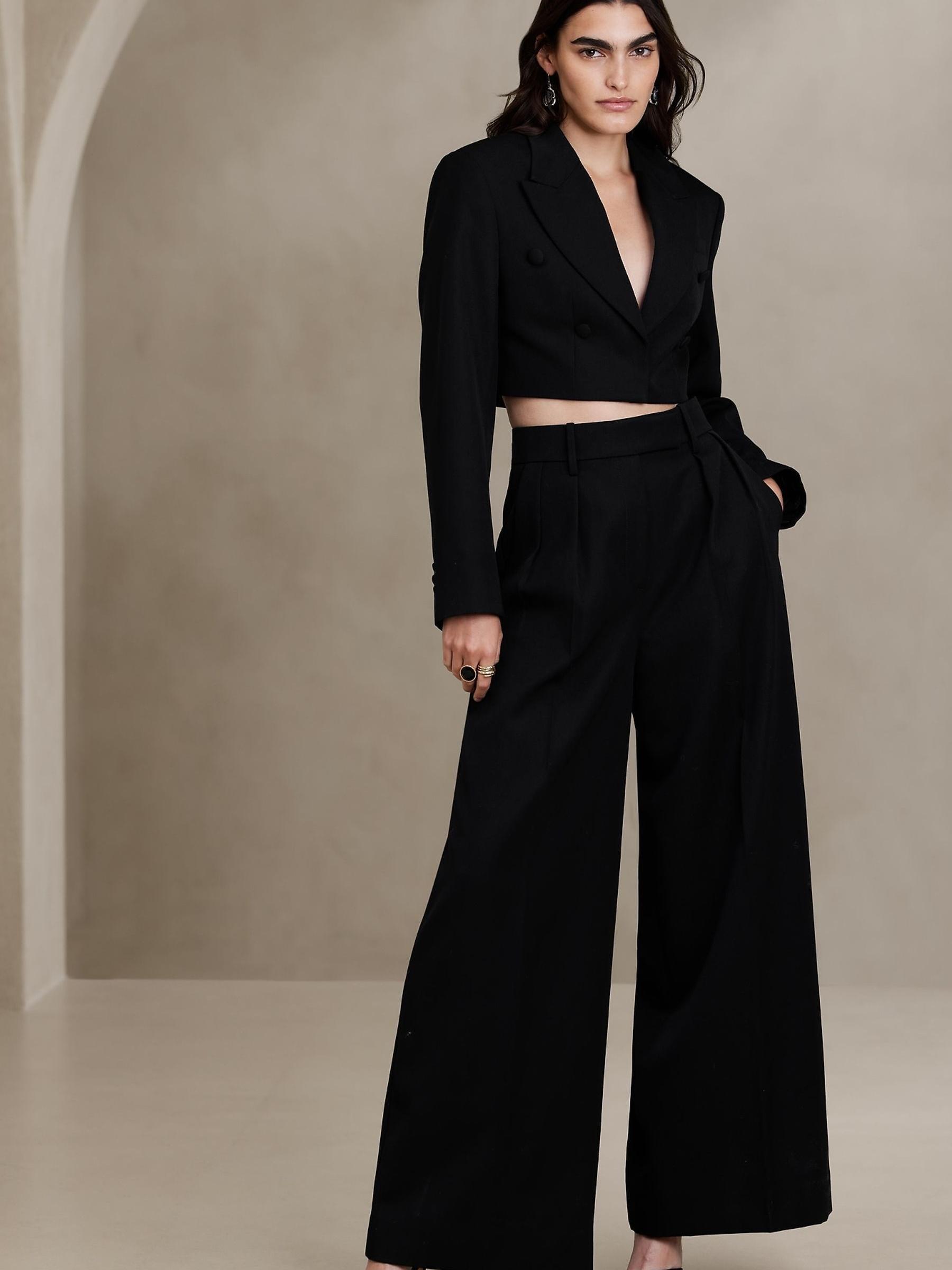Banana Republic Black Cara Wool-Blend Trousers - Image 1 of 3