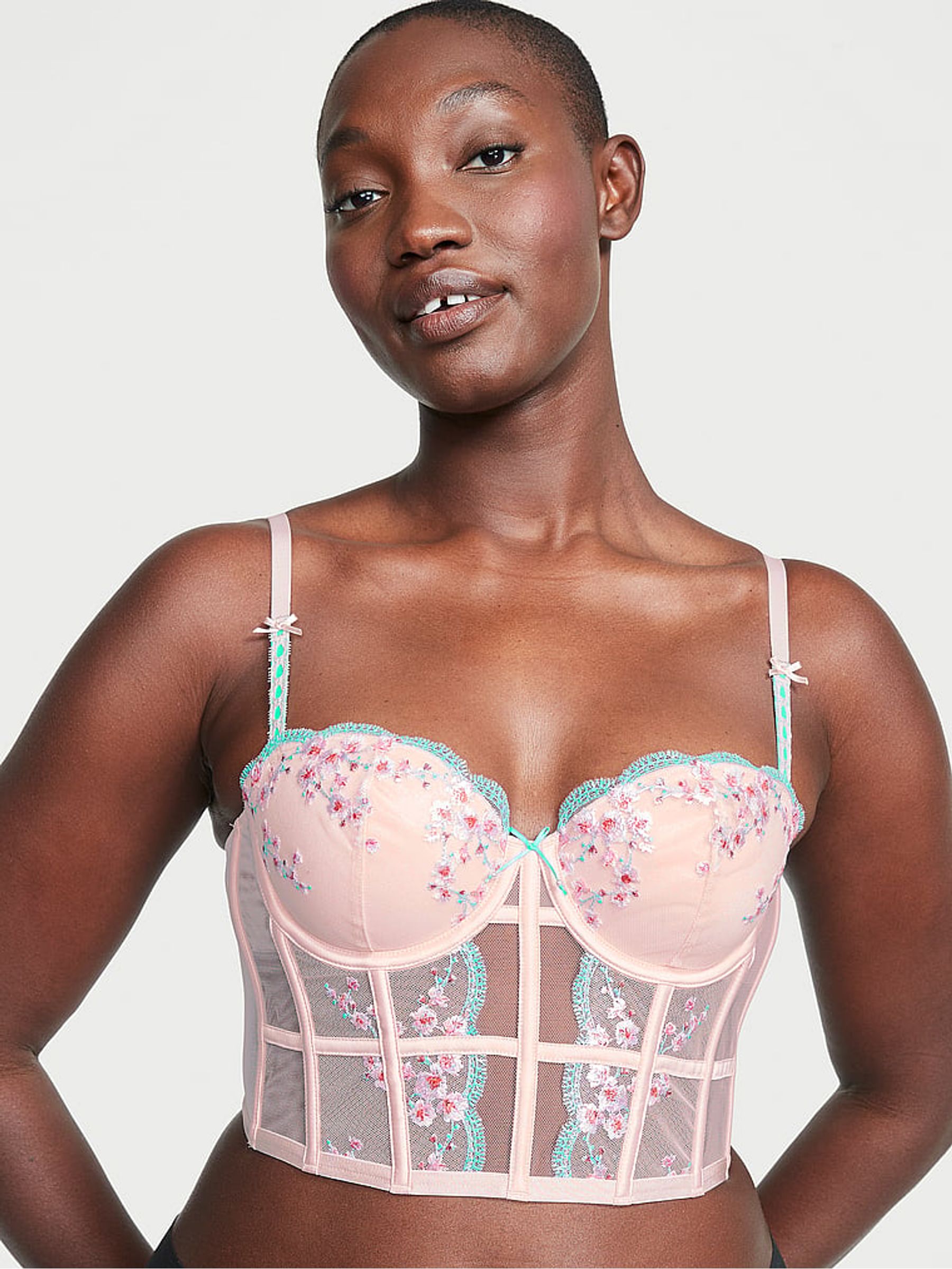 Ballet Pink Cherry Blossom Corset Bra Top - Image 1 of 3